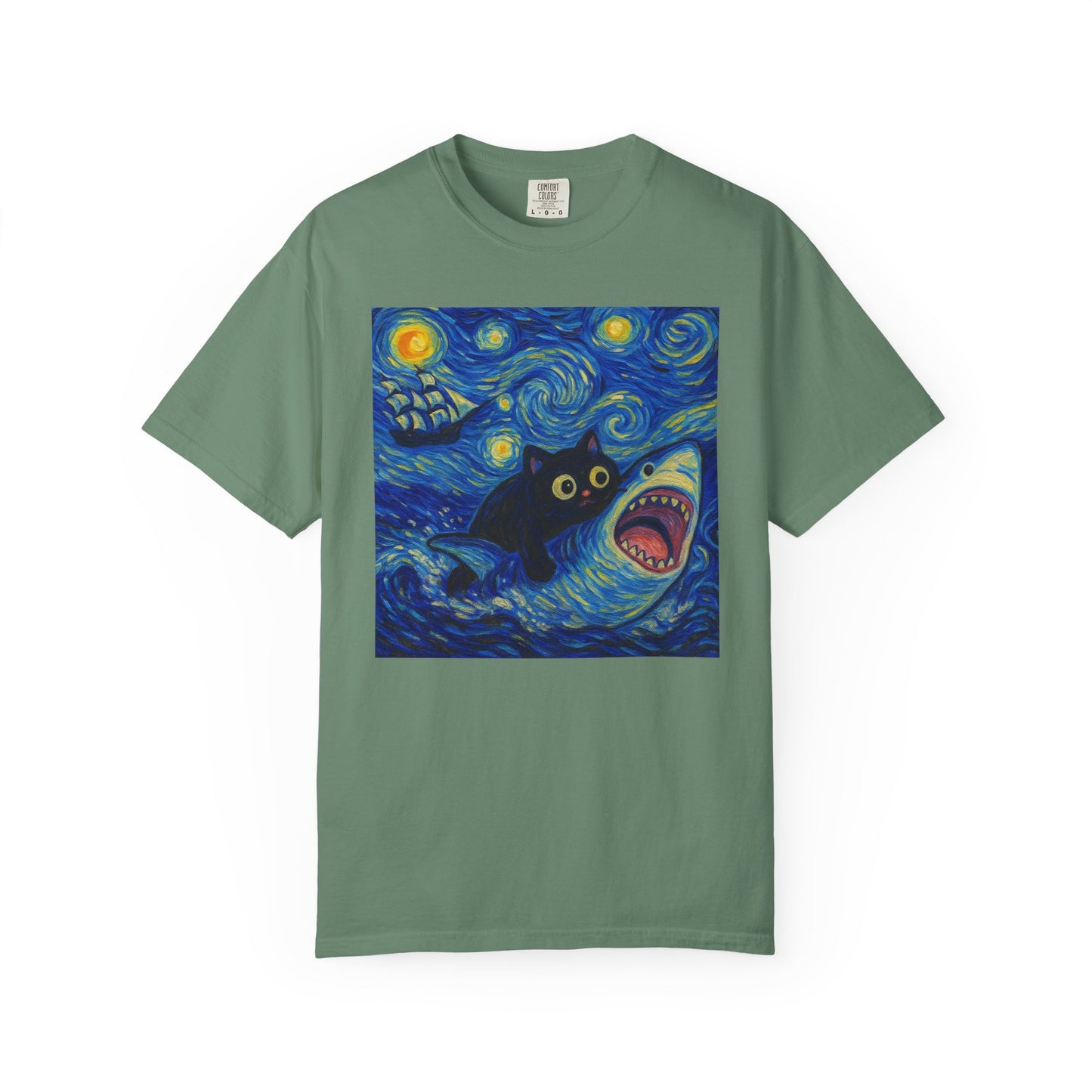 Whimsical Cat & Shark T-shirt
