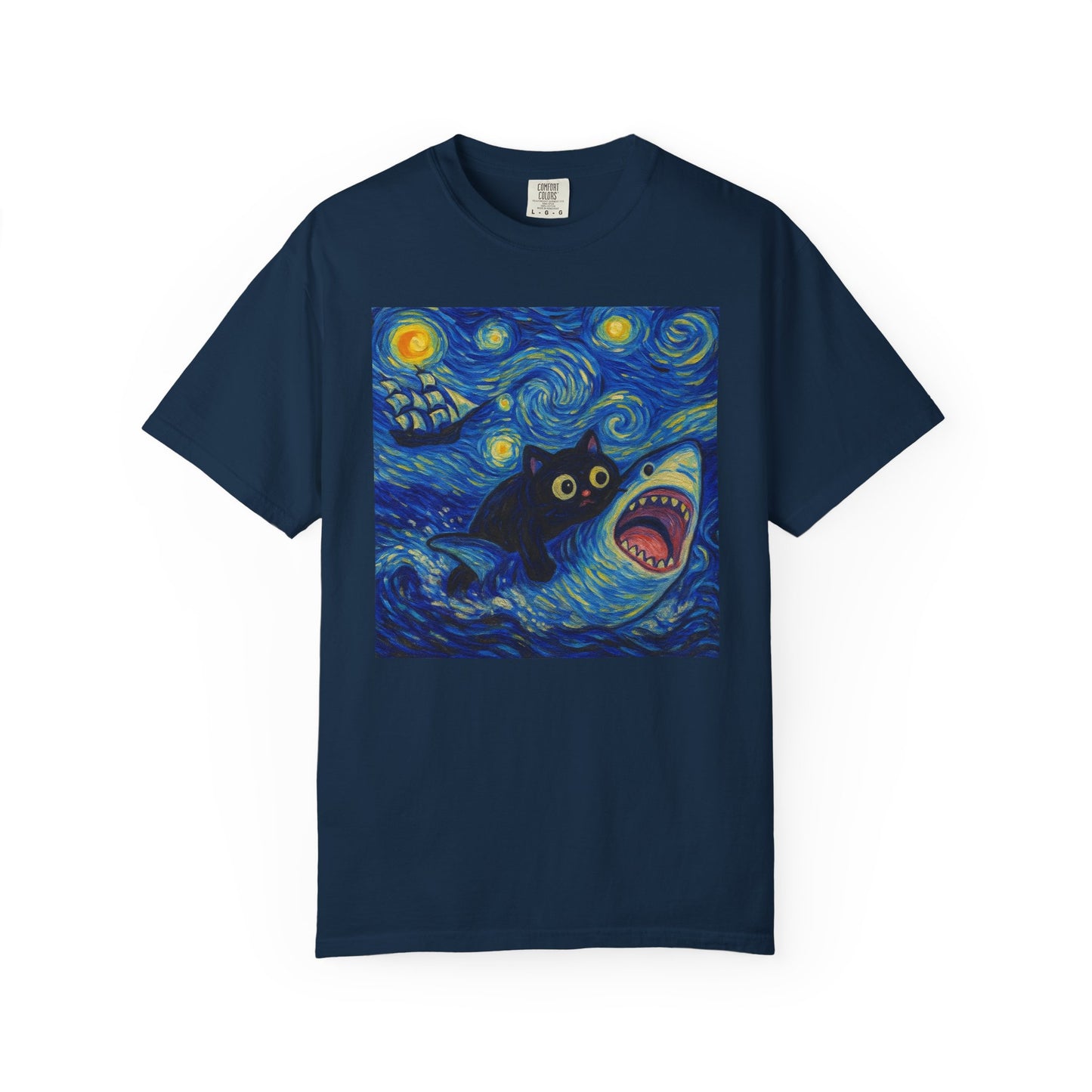Whimsical Cat & Shark T-shirt