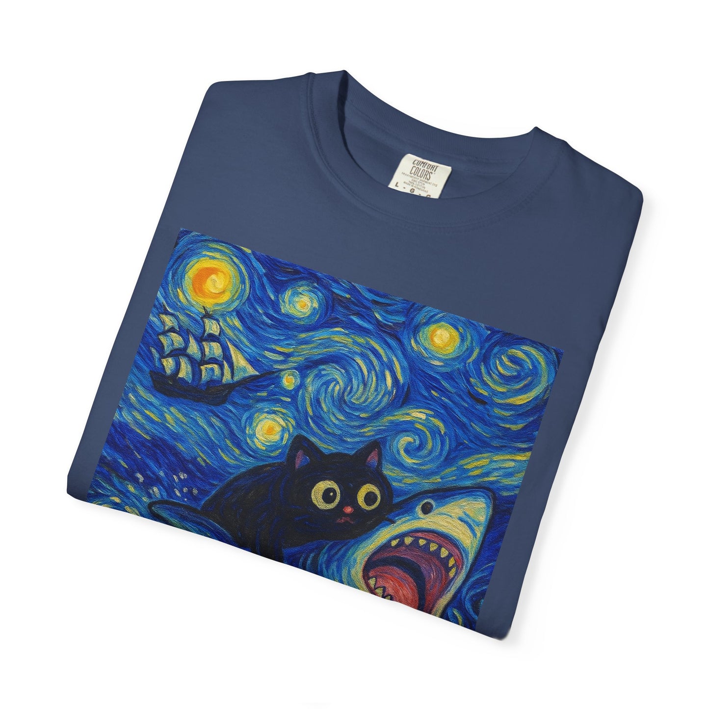 Whimsical Cat & Shark T-shirt