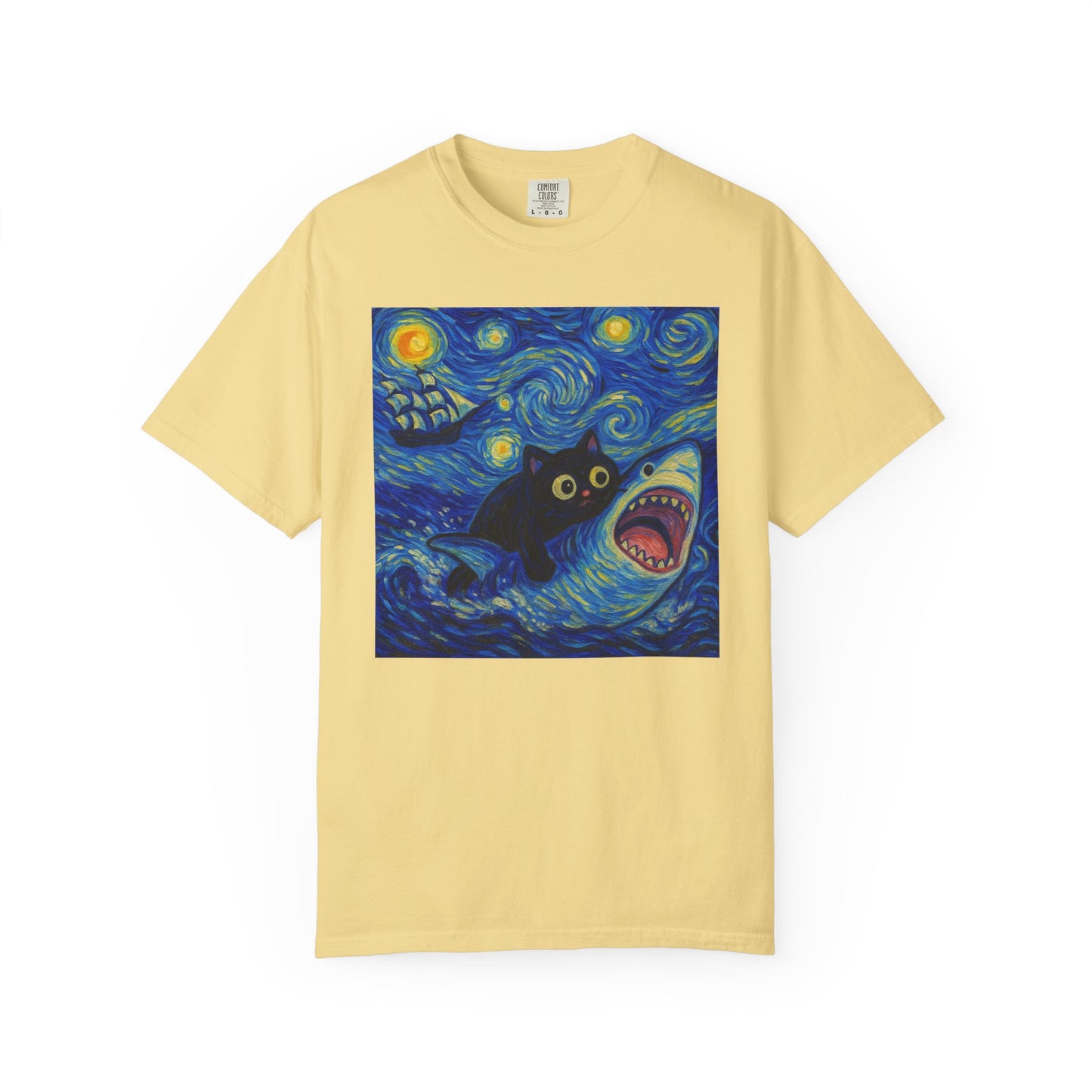 Whimsical Cat & Shark T-shirt