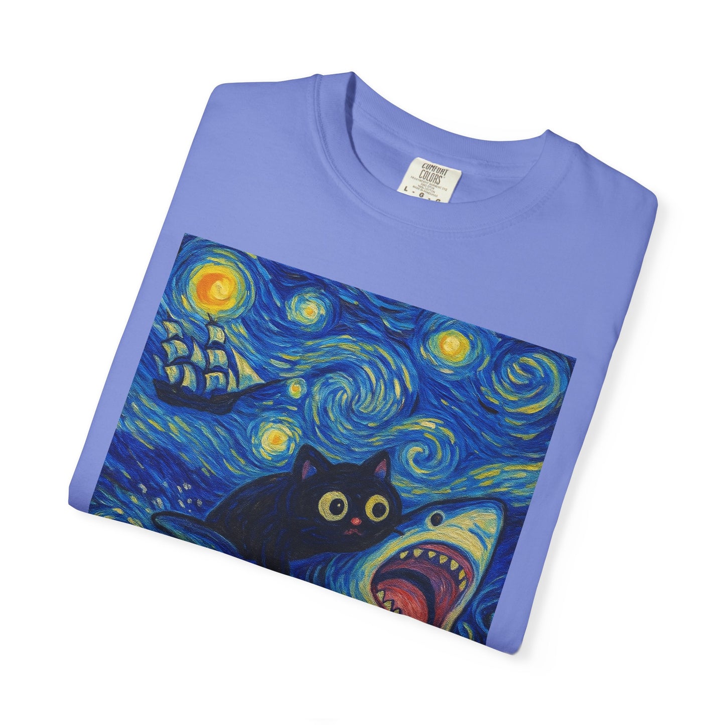 Whimsical Cat & Shark T-shirt