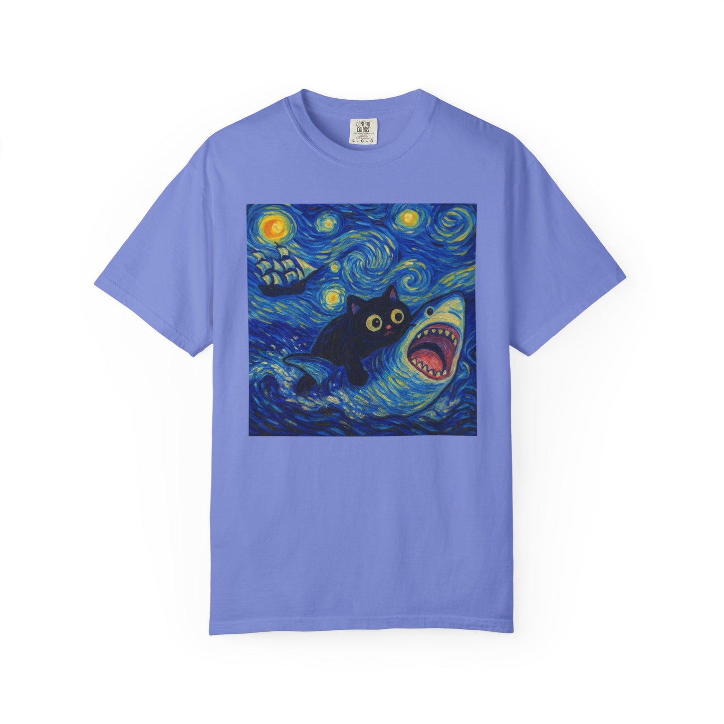 Whimsical Cat & Shark T-shirt