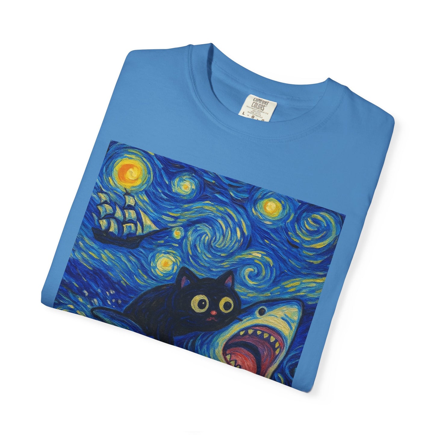 Whimsical Cat & Shark T-shirt