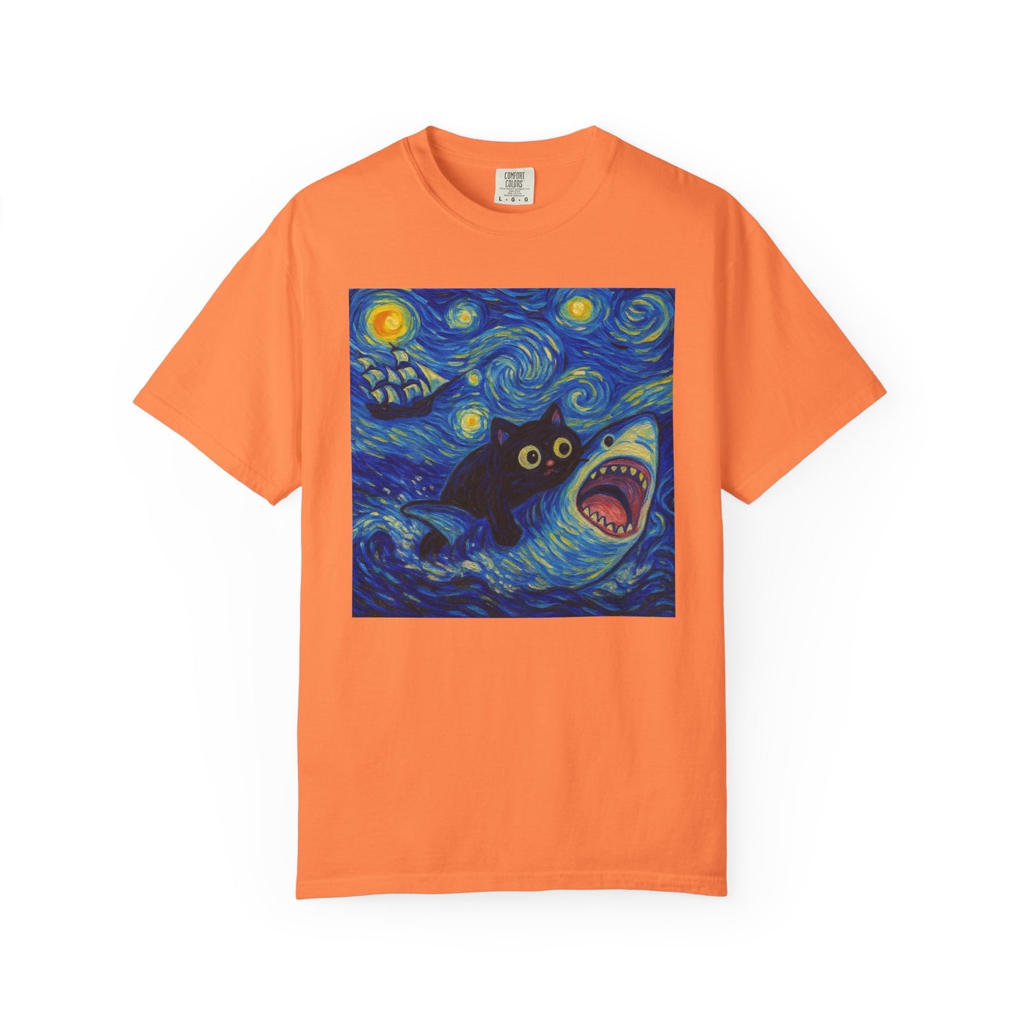 Whimsical Cat & Shark T-shirt