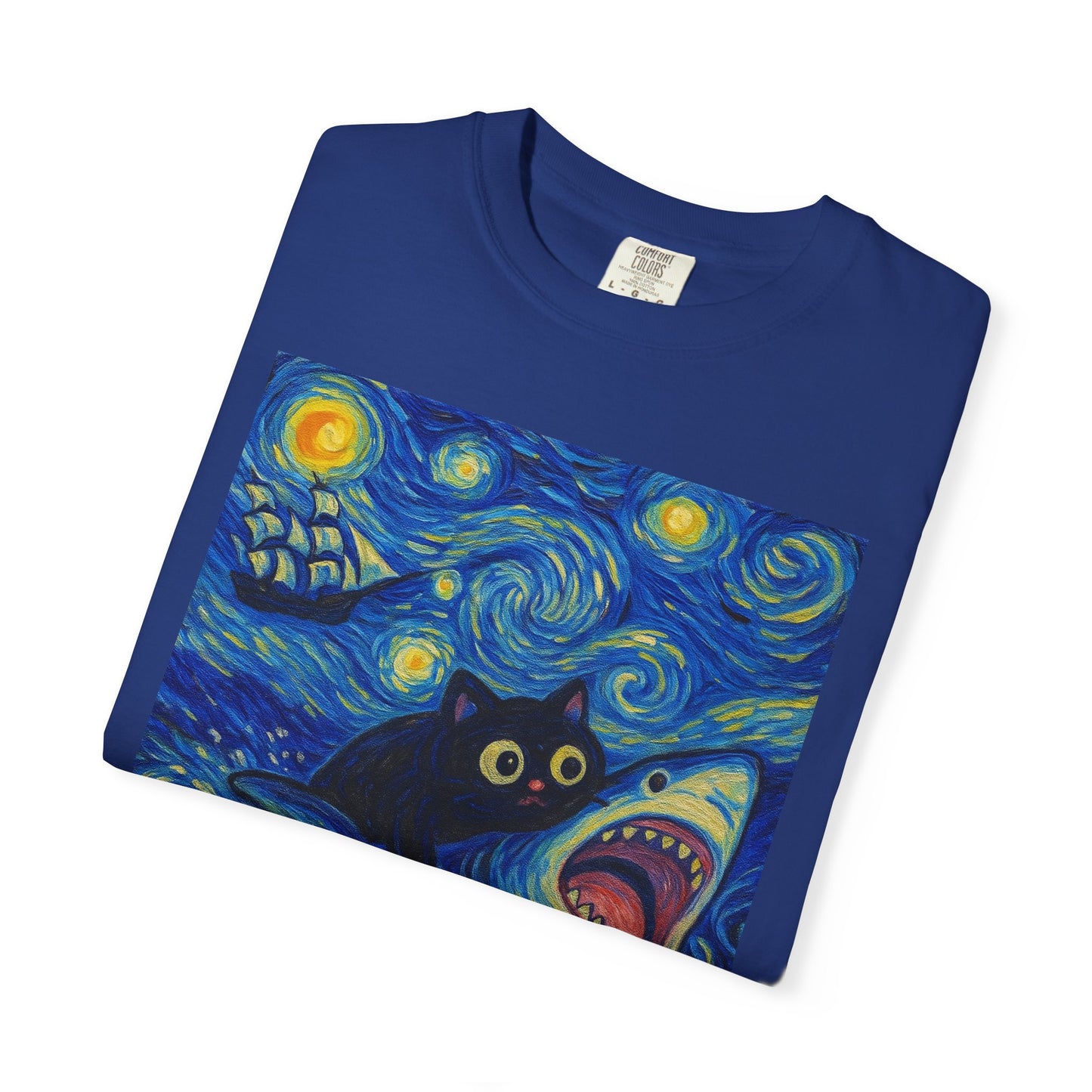 Whimsical Cat & Shark T-shirt