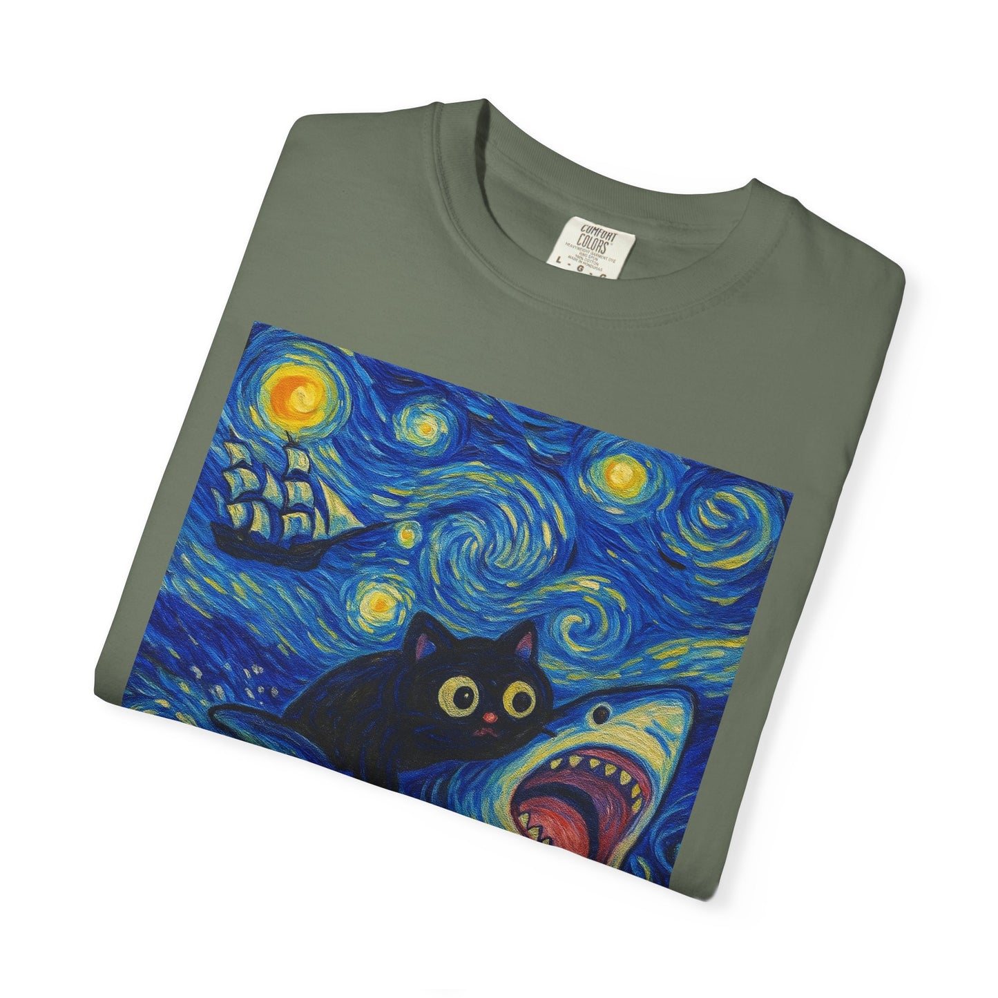 Whimsical Cat & Shark T-shirt