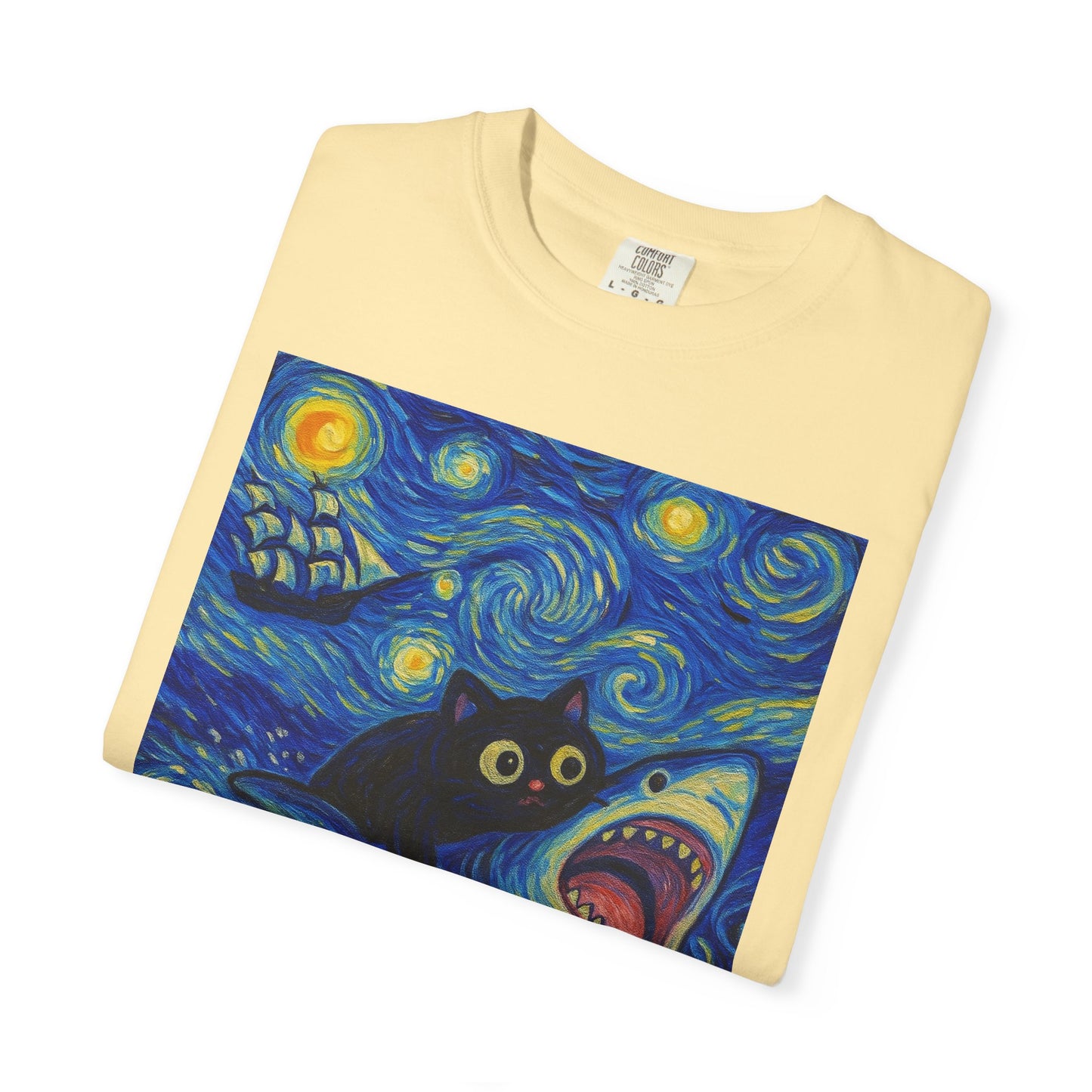 Whimsical Cat & Shark T-shirt