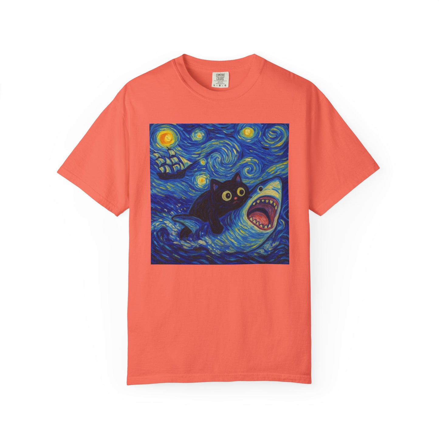 Whimsical Cat & Shark T-shirt