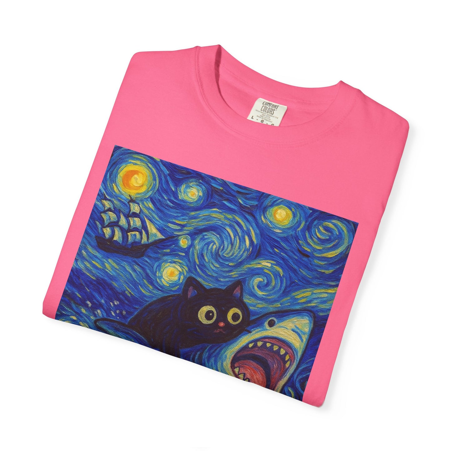 Whimsical Cat & Shark T-shirt