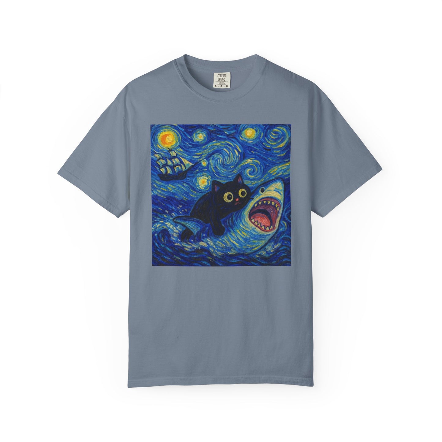 Whimsical Cat & Shark T-shirt