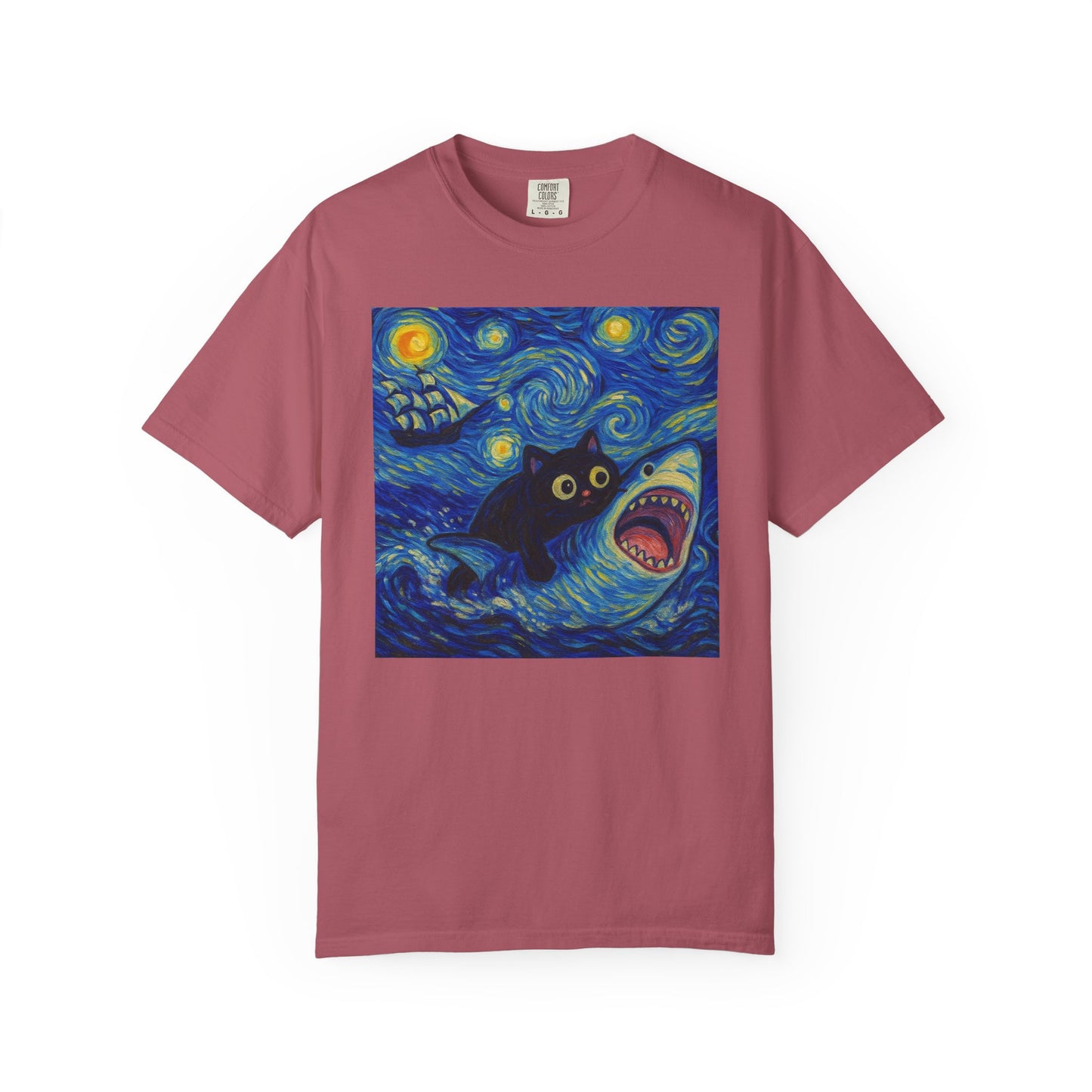 Whimsical Cat & Shark T-shirt