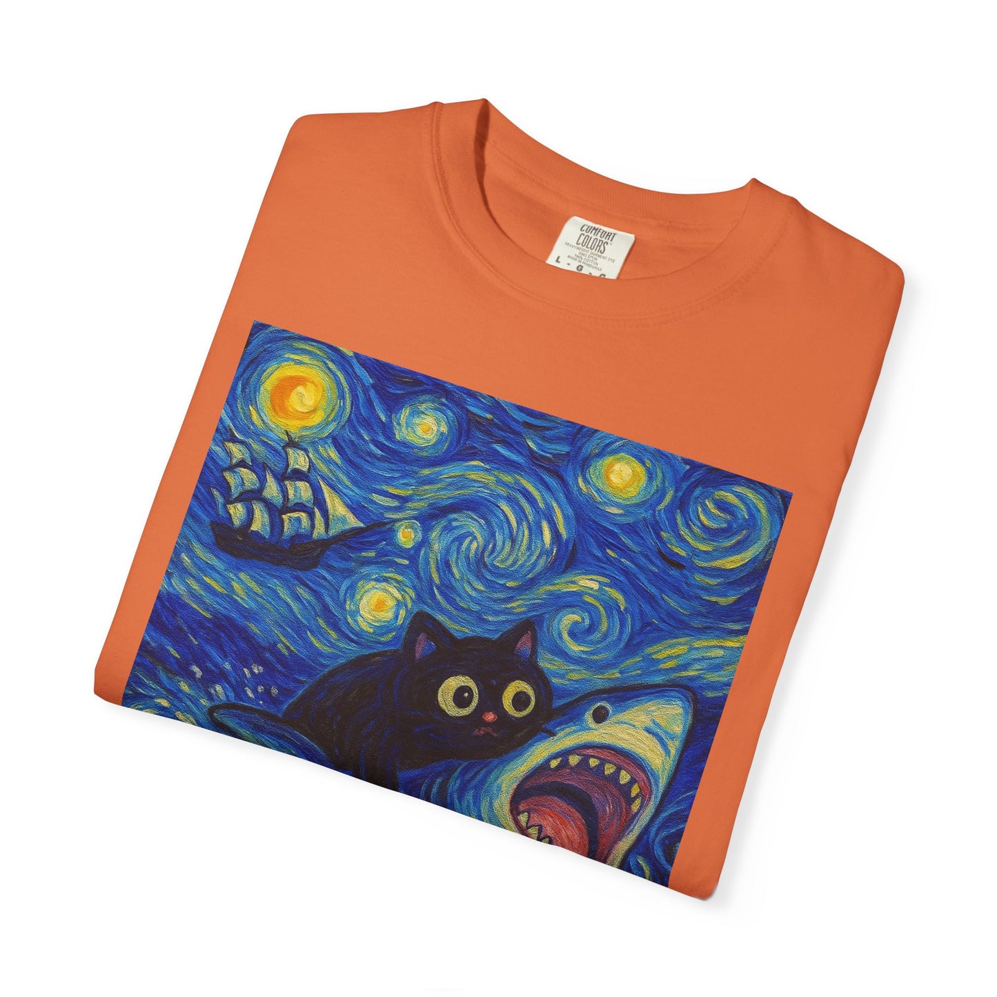 Whimsical Cat & Shark T-shirt