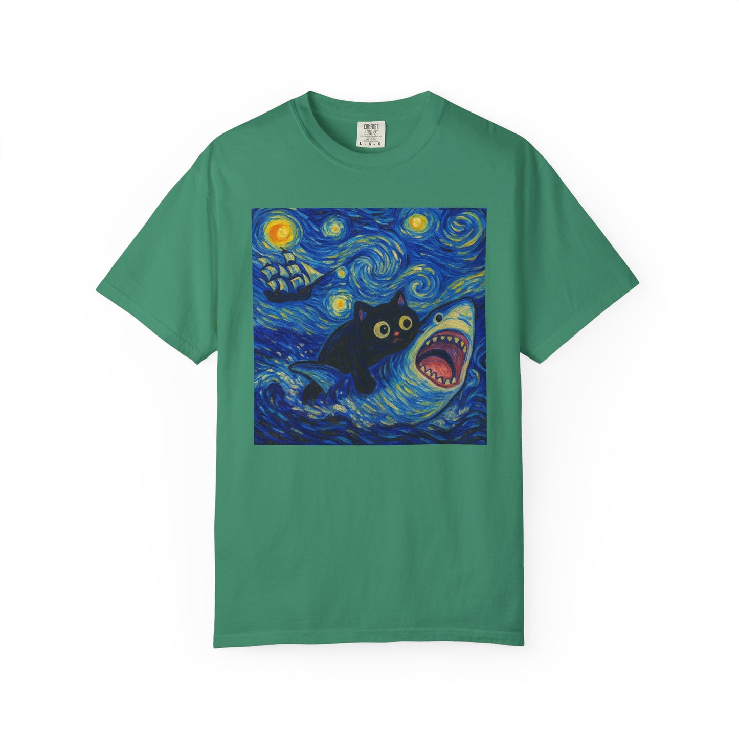 Whimsical Cat & Shark T-shirt