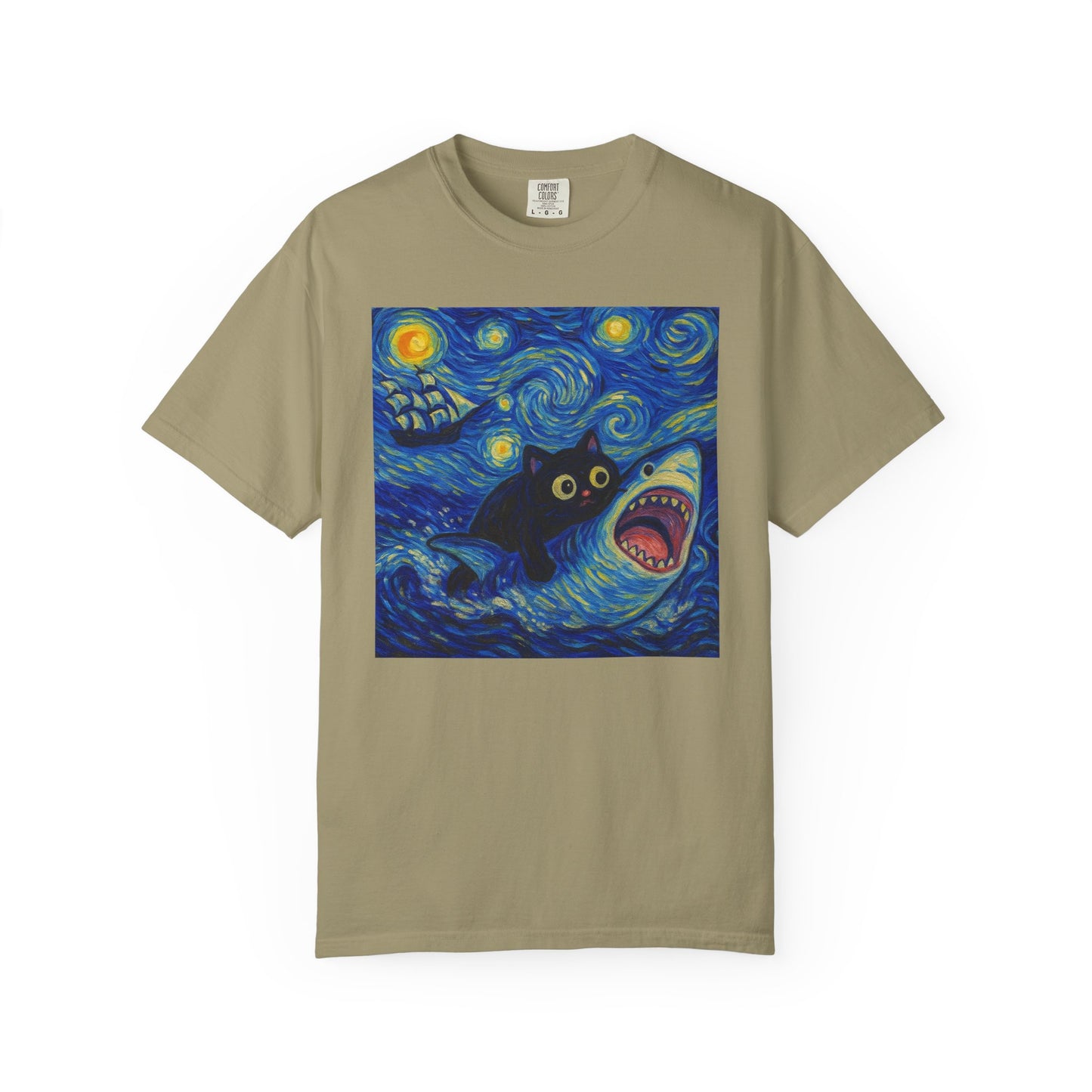Whimsical Cat & Shark T-shirt