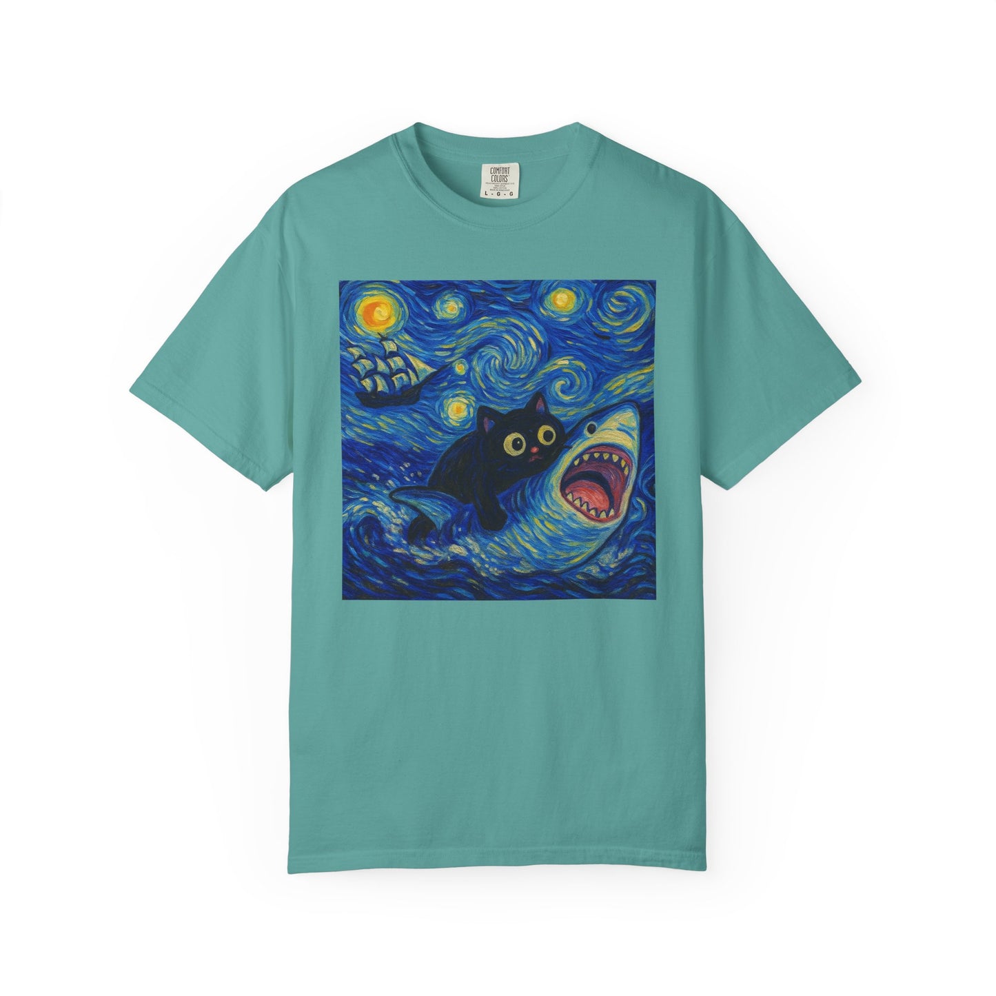Whimsical Cat & Shark T-shirt