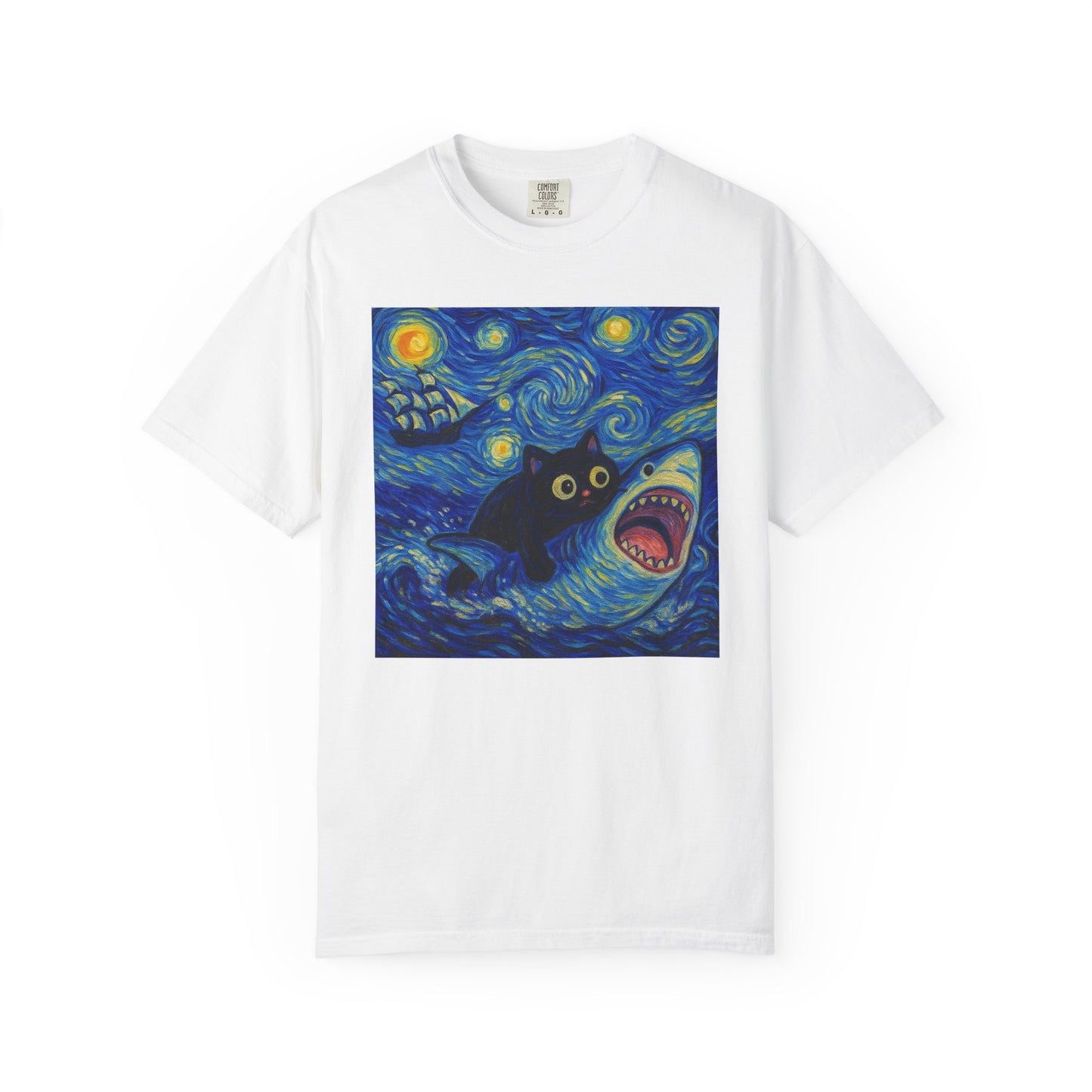 Whimsical Cat & Shark T-shirt
