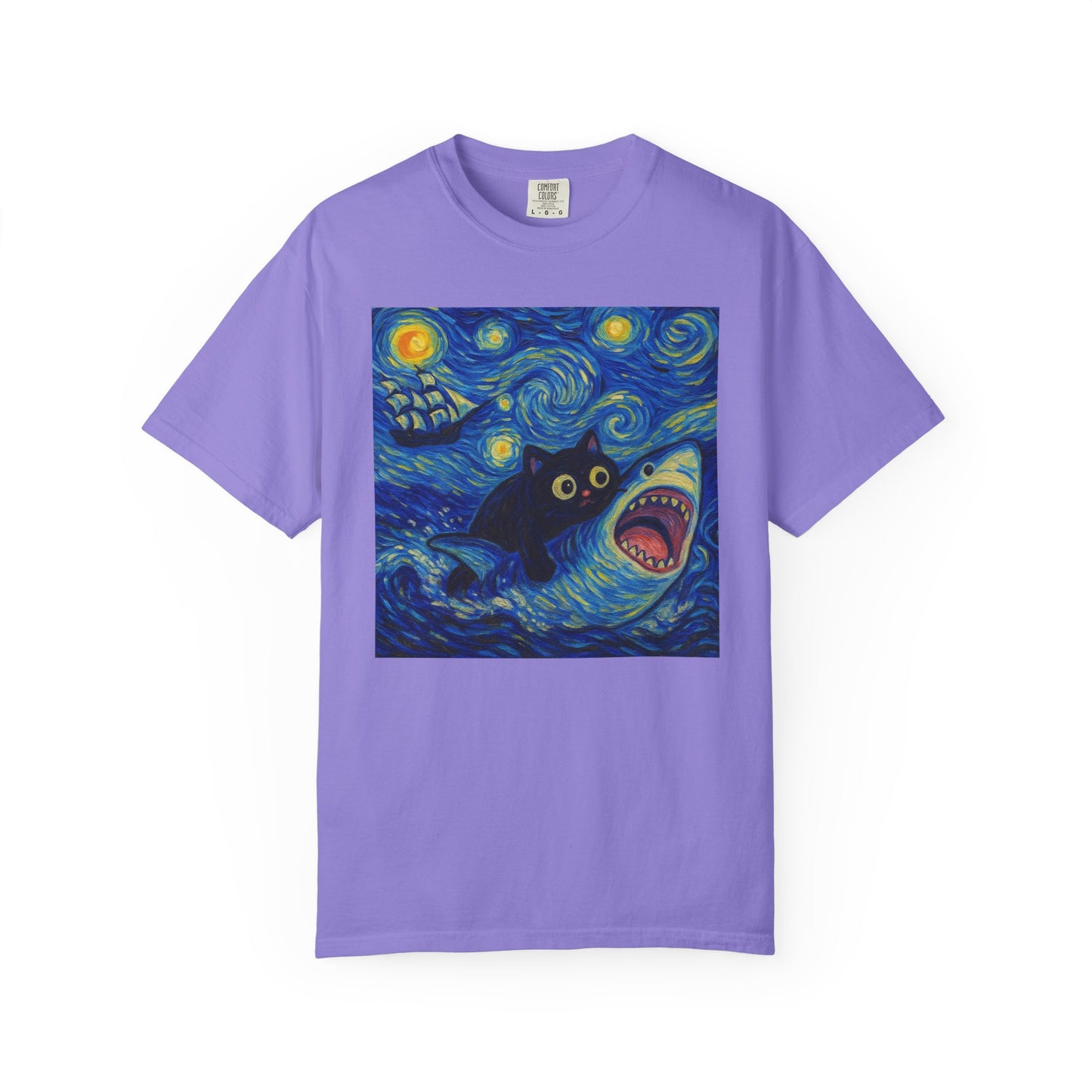 Whimsical Cat & Shark T-shirt