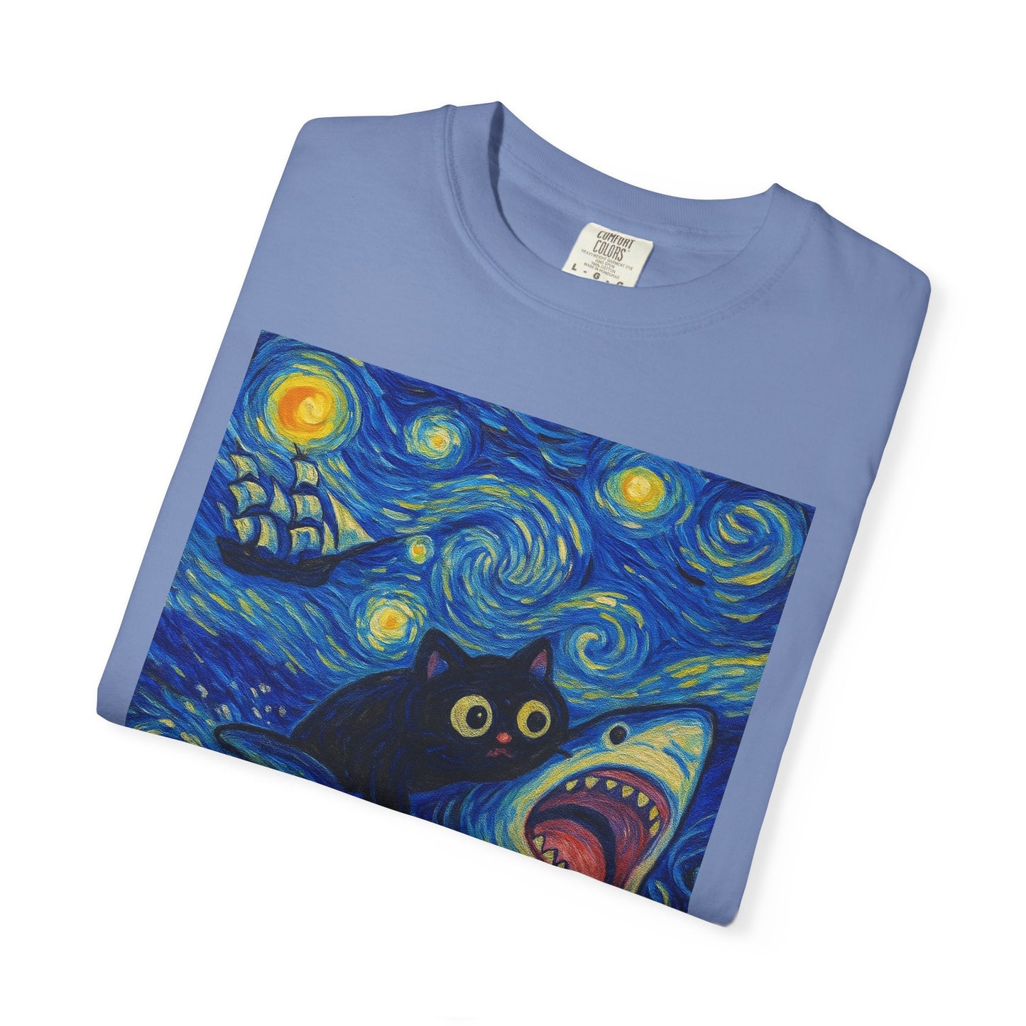 Whimsical Cat & Shark T-shirt