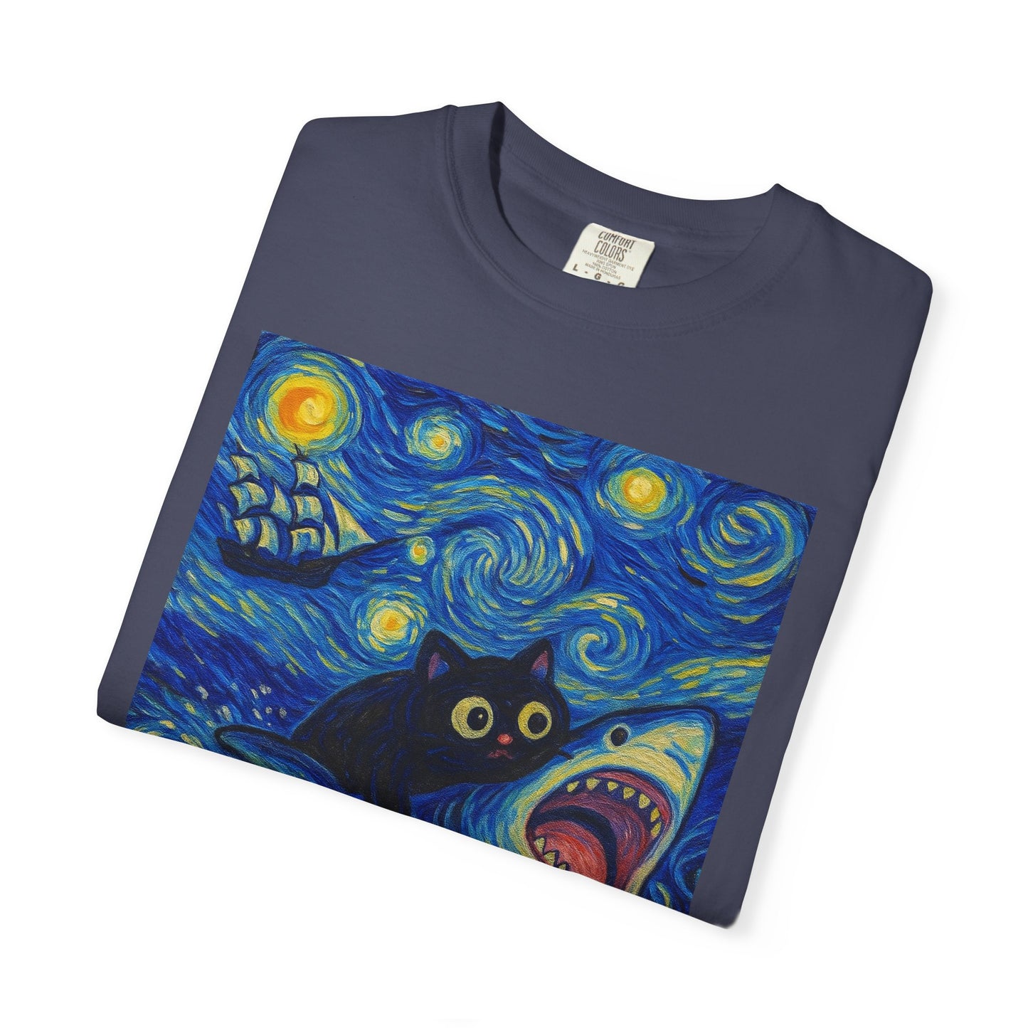 Whimsical Cat & Shark T-shirt