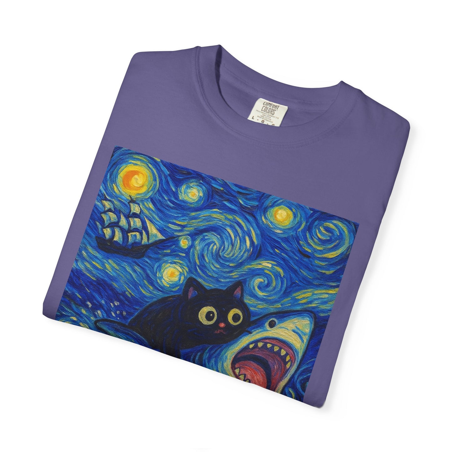 Whimsical Cat & Shark T-shirt
