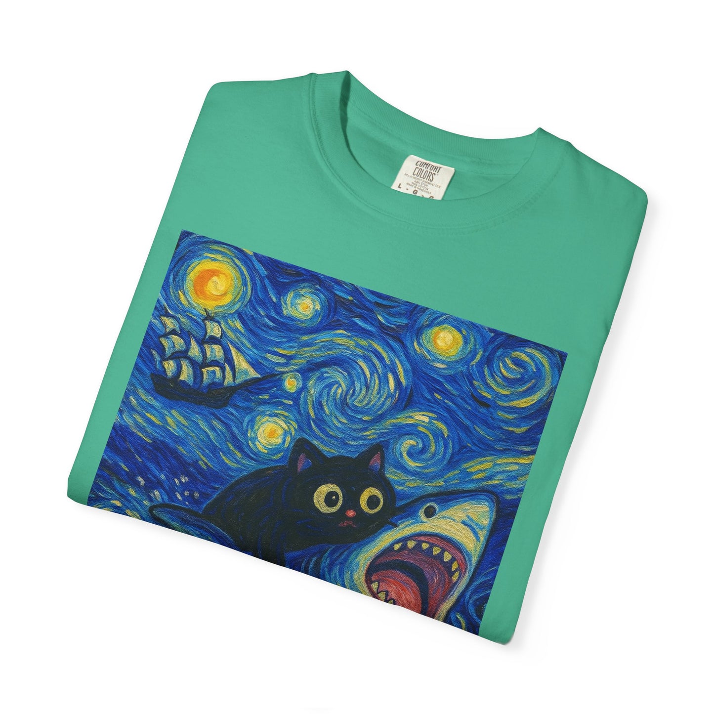 Whimsical Cat & Shark T-shirt