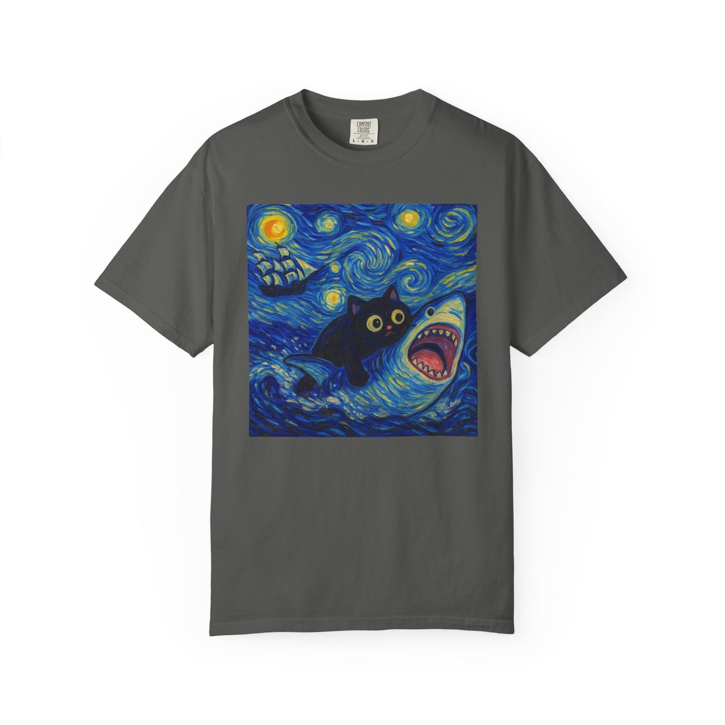 Whimsical Cat & Shark T-shirt