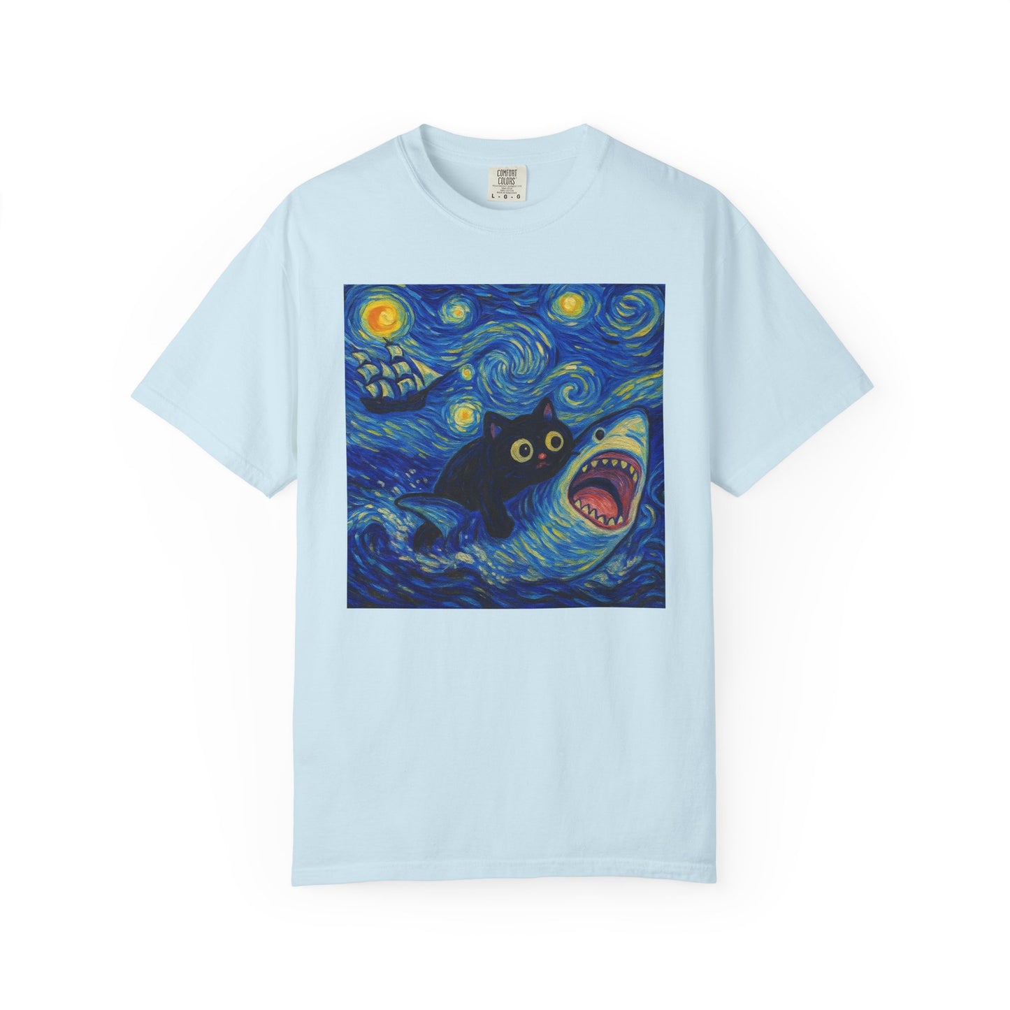 Whimsical Cat & Shark T-shirt