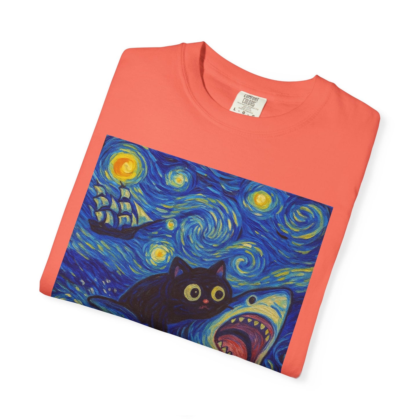 Whimsical Cat & Shark T-shirt