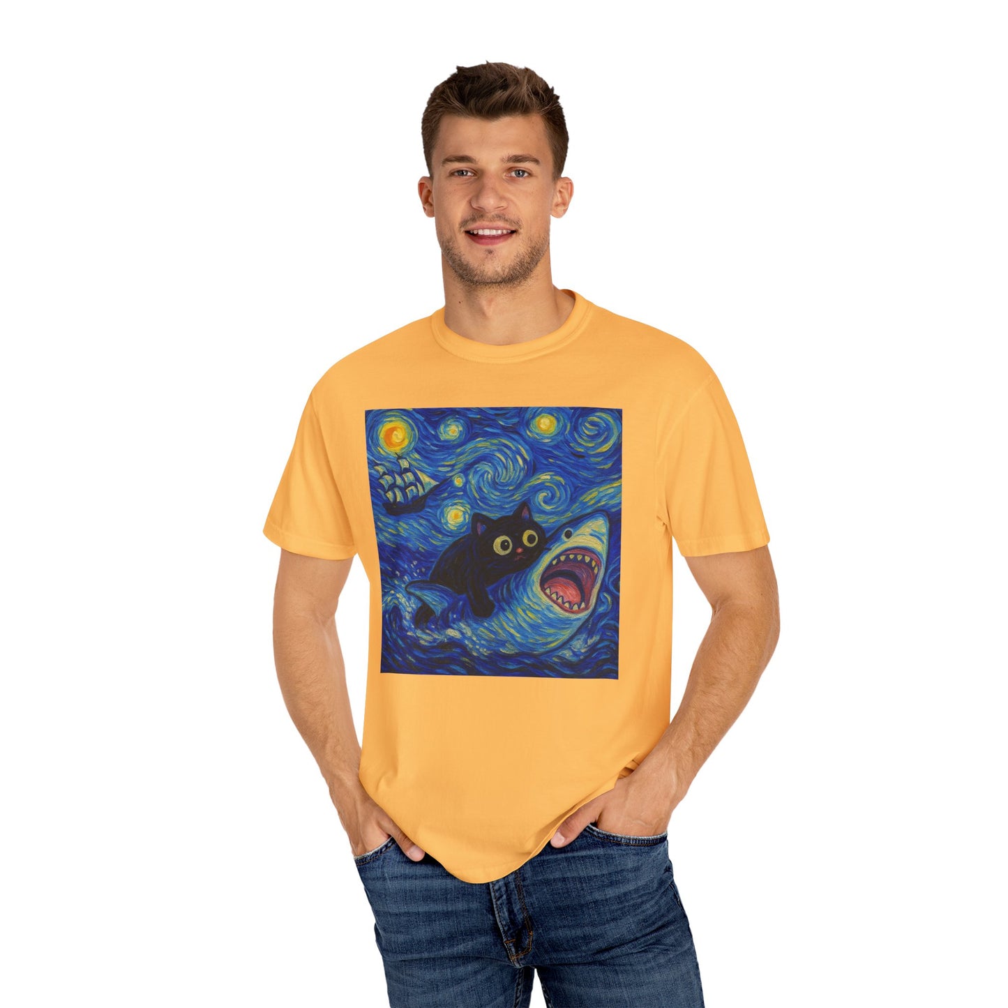 Whimsical Cat & Shark T-shirt