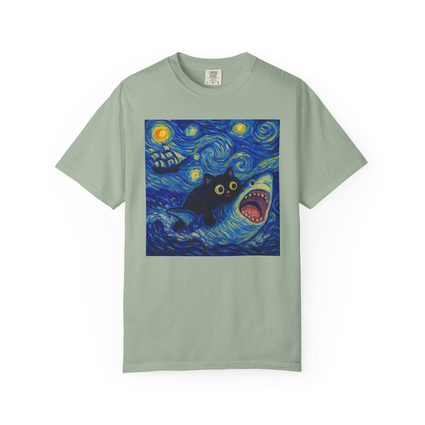 Whimsical Cat & Shark T-shirt