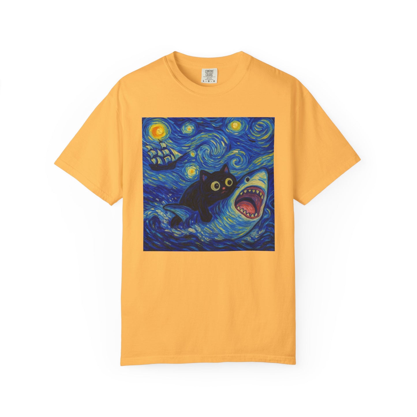 Whimsical Cat & Shark T-shirt