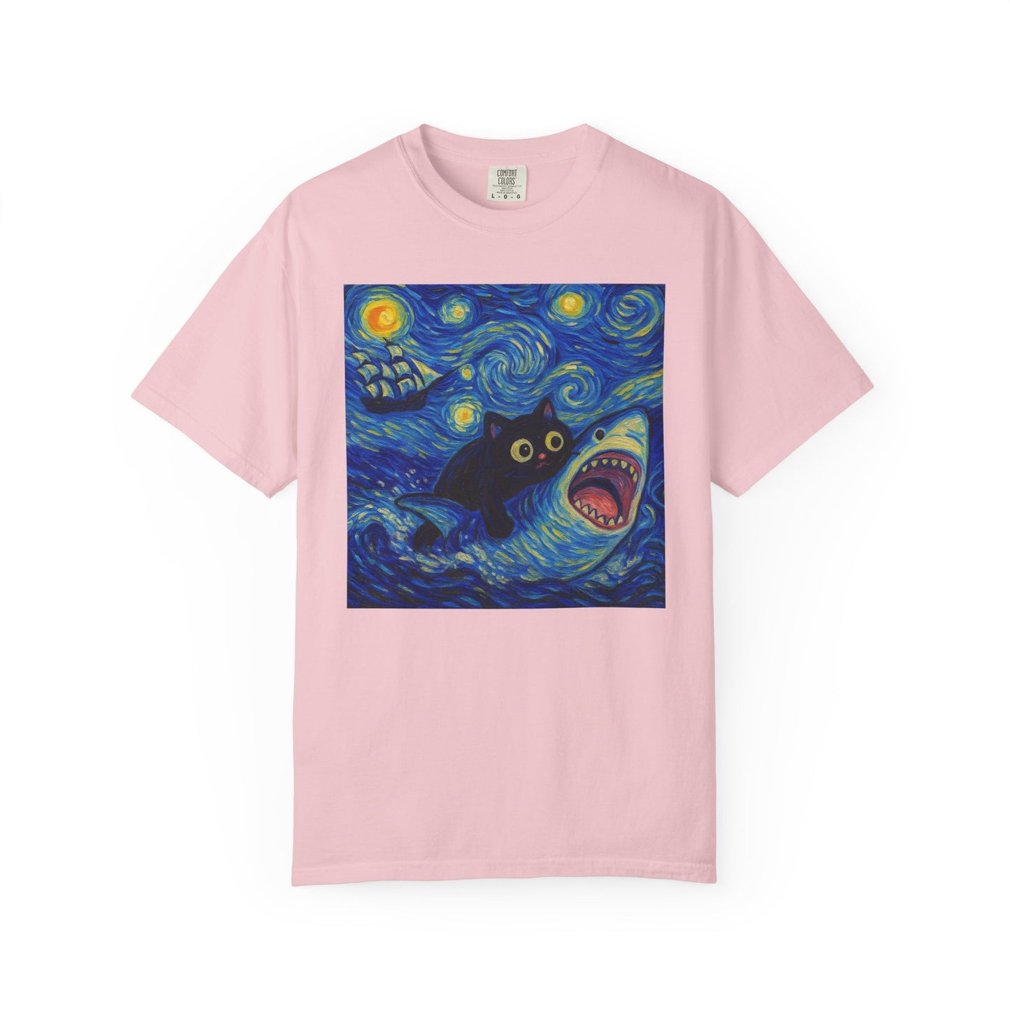 Whimsical Cat & Shark T-shirt