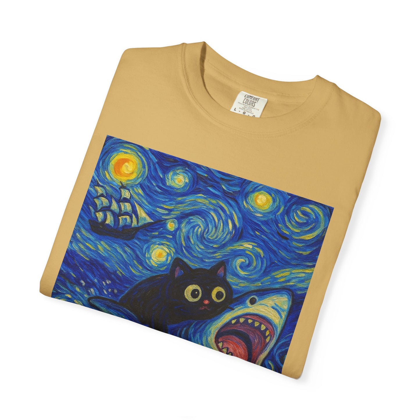 Whimsical Cat & Shark T-shirt
