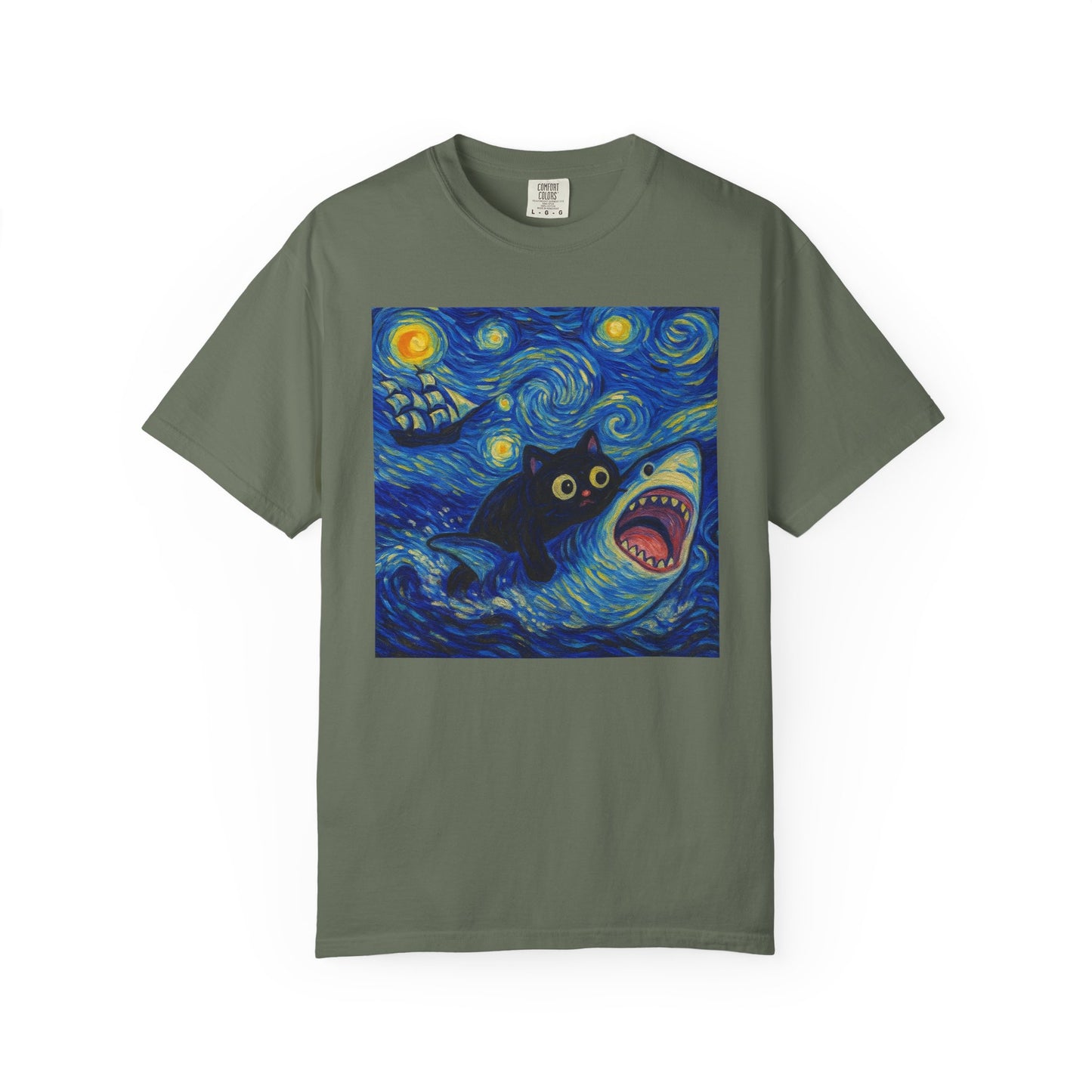 Whimsical Cat & Shark T-shirt