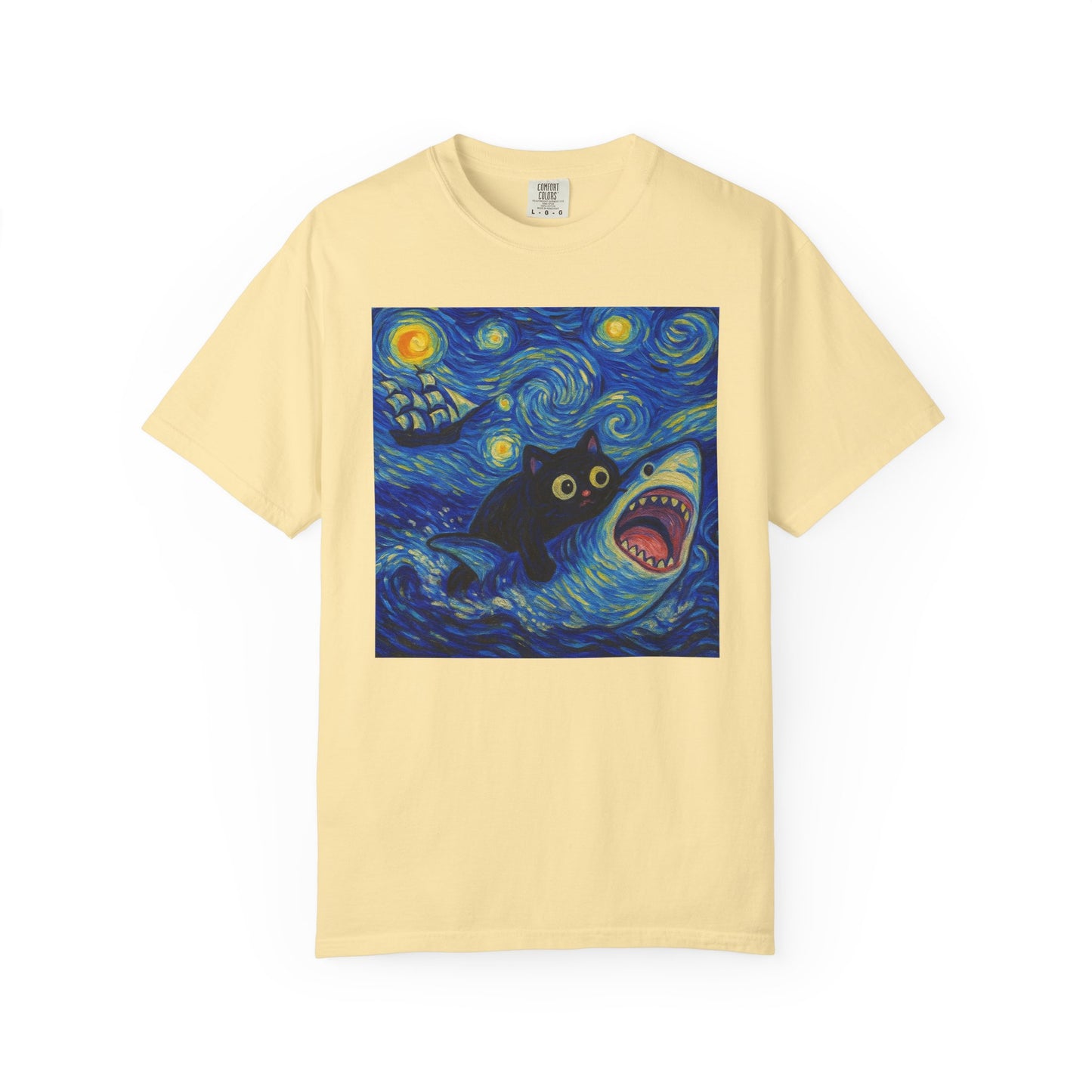 Whimsical Cat & Shark T-shirt