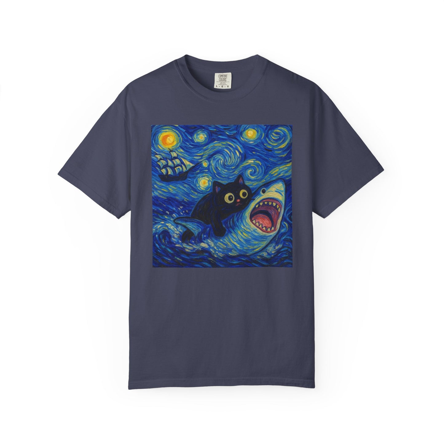 Whimsical Cat & Shark T-shirt