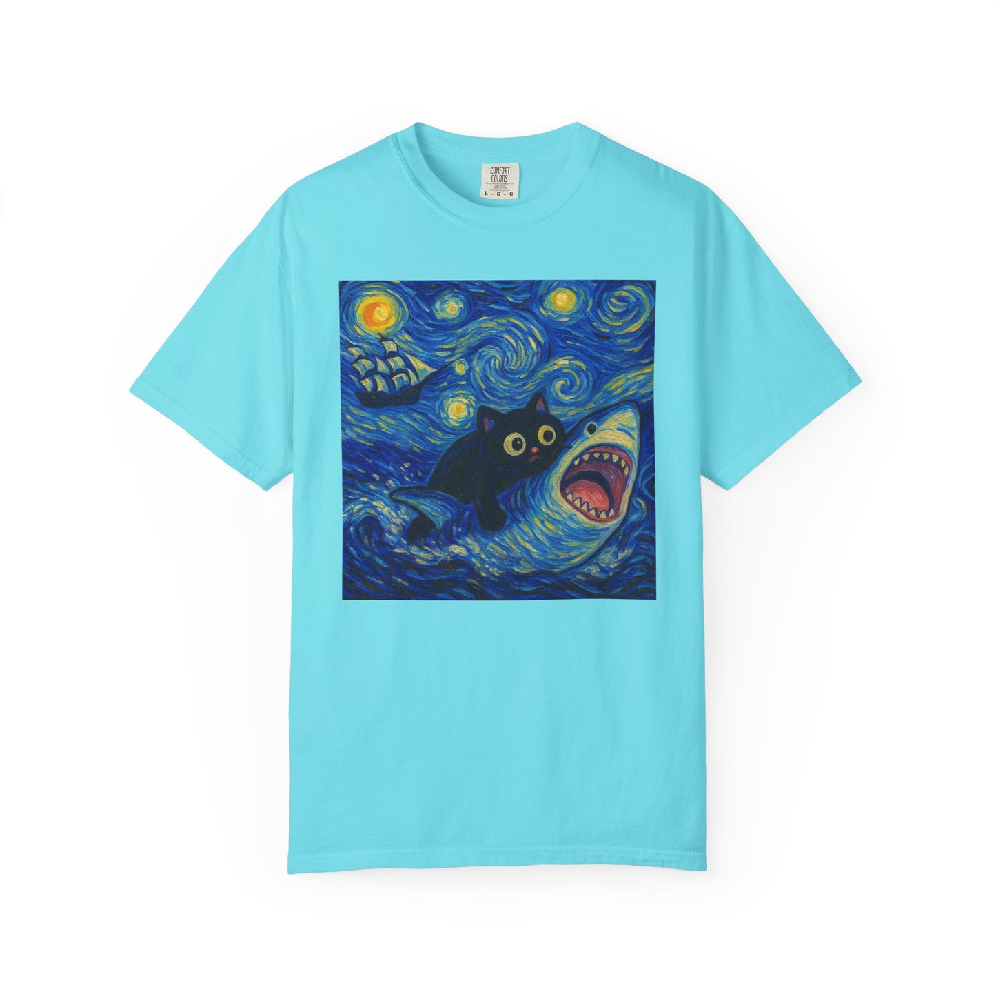Whimsical Cat & Shark T-shirt
