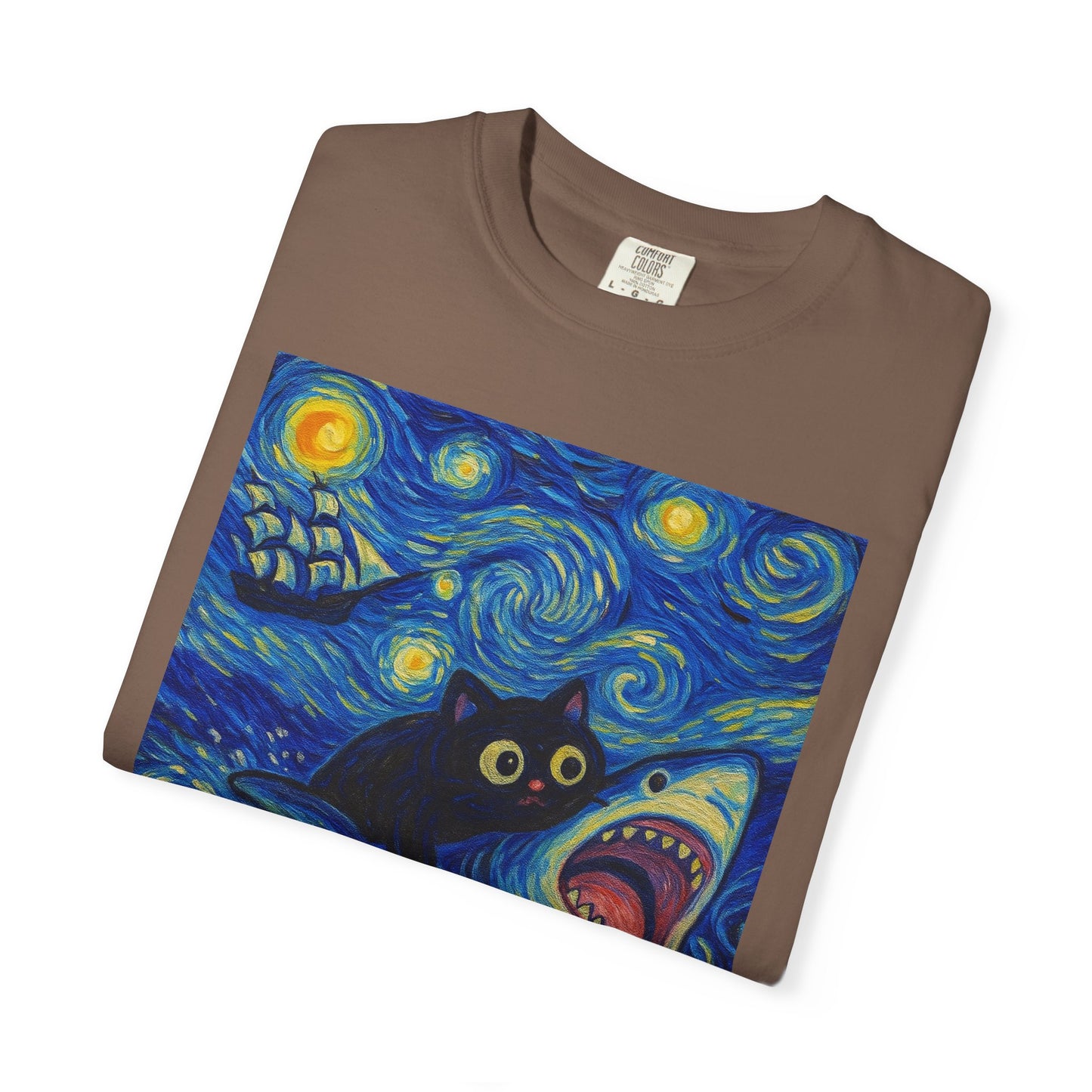 Whimsical Cat & Shark T-shirt