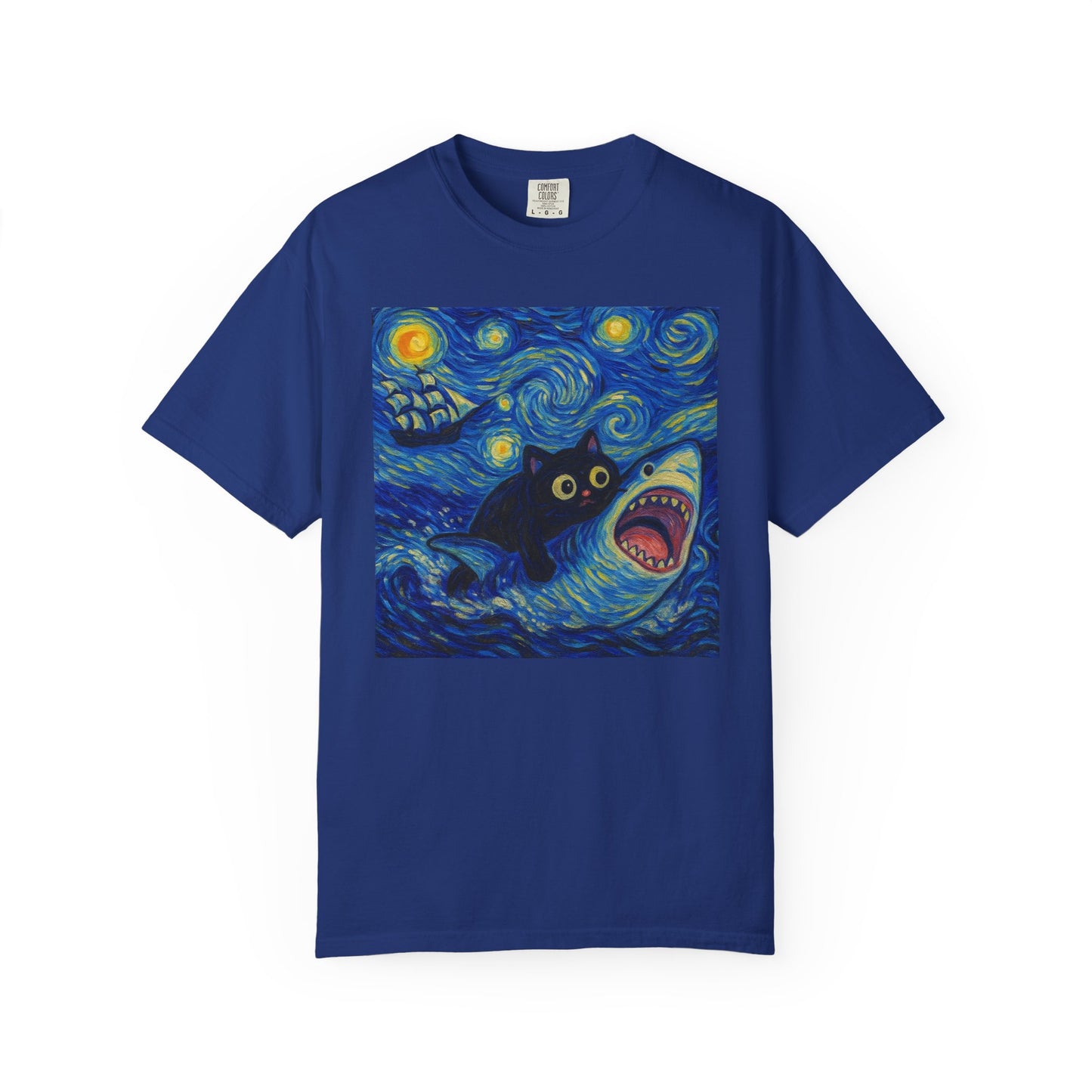 Whimsical Cat & Shark T-shirt