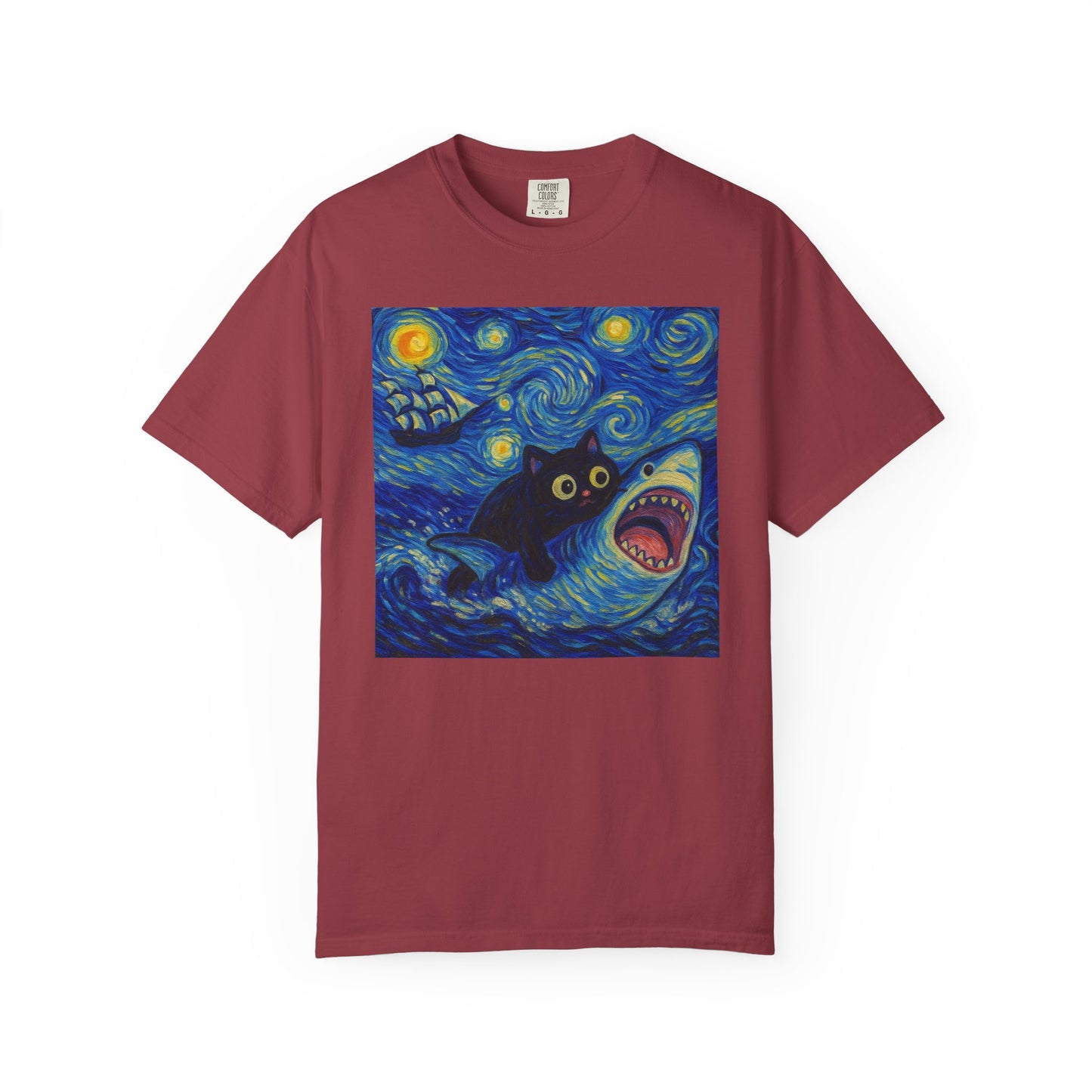 Whimsical Cat & Shark T-shirt