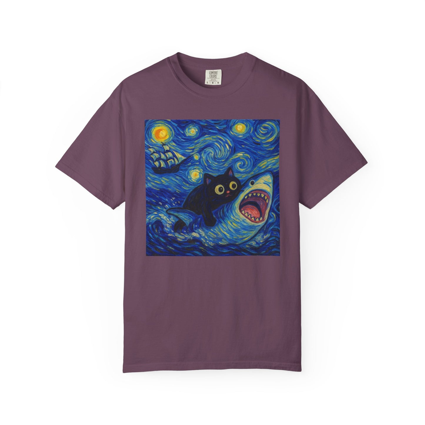 Whimsical Cat & Shark T-shirt