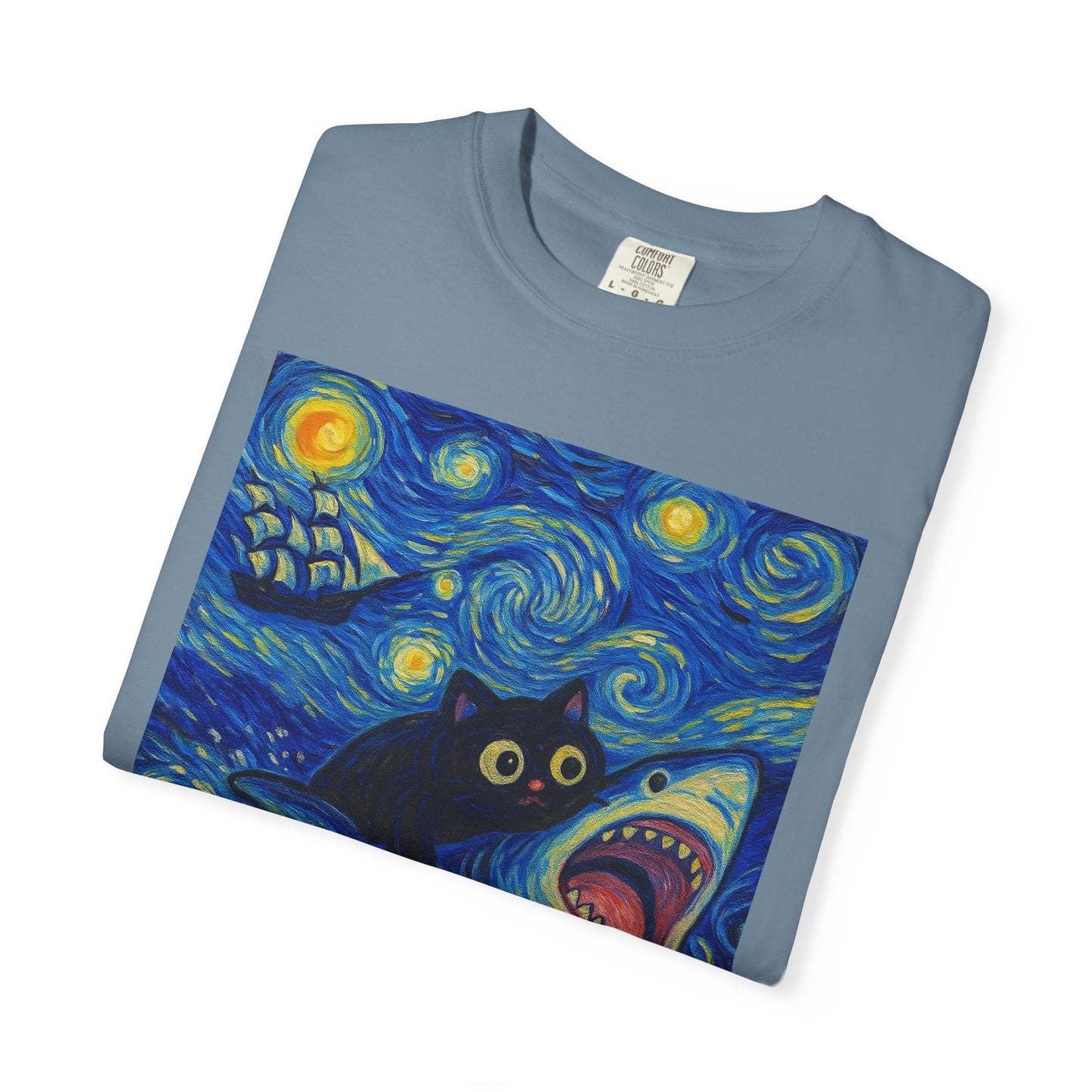 Whimsical Cat & Shark T-shirt