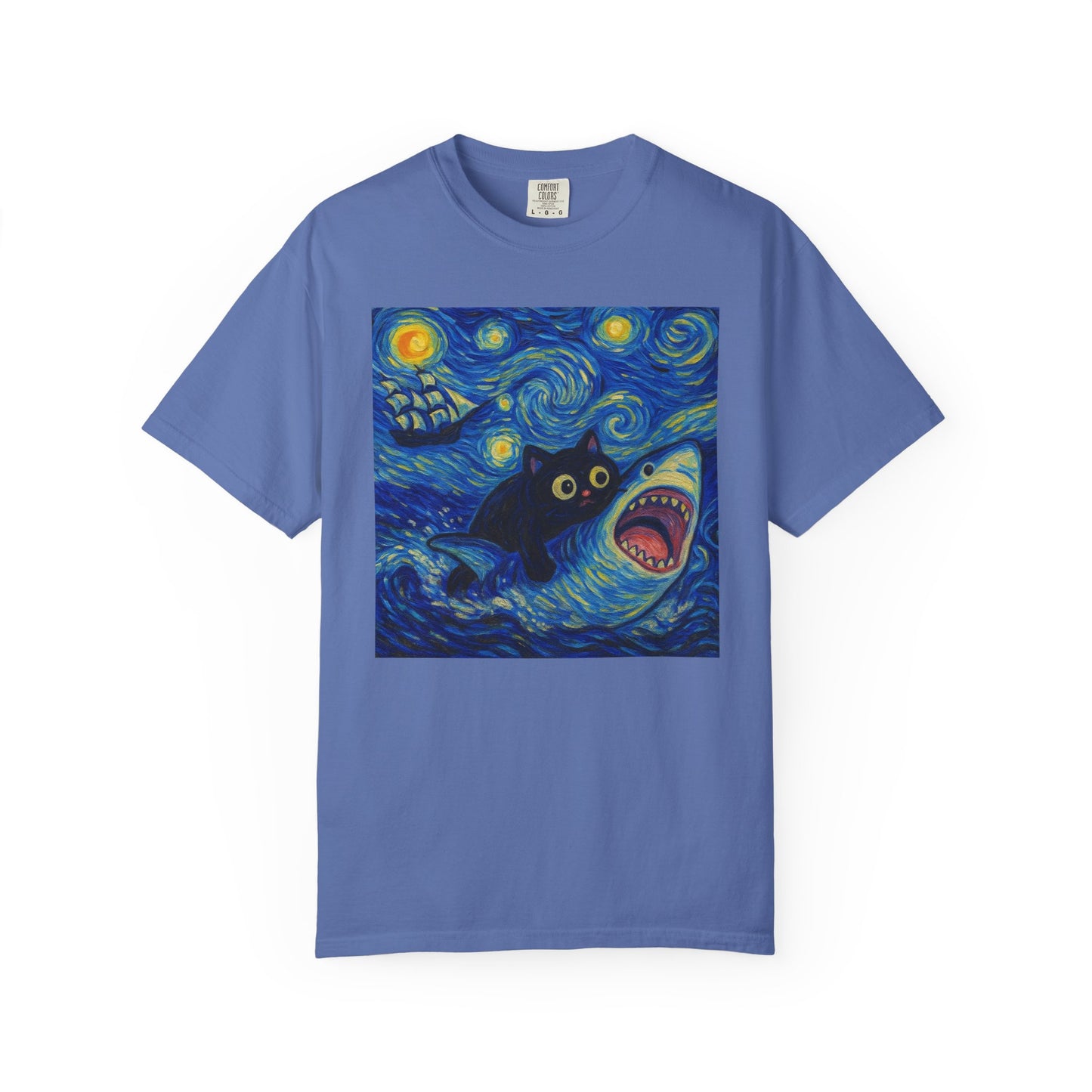 Whimsical Cat & Shark T-shirt