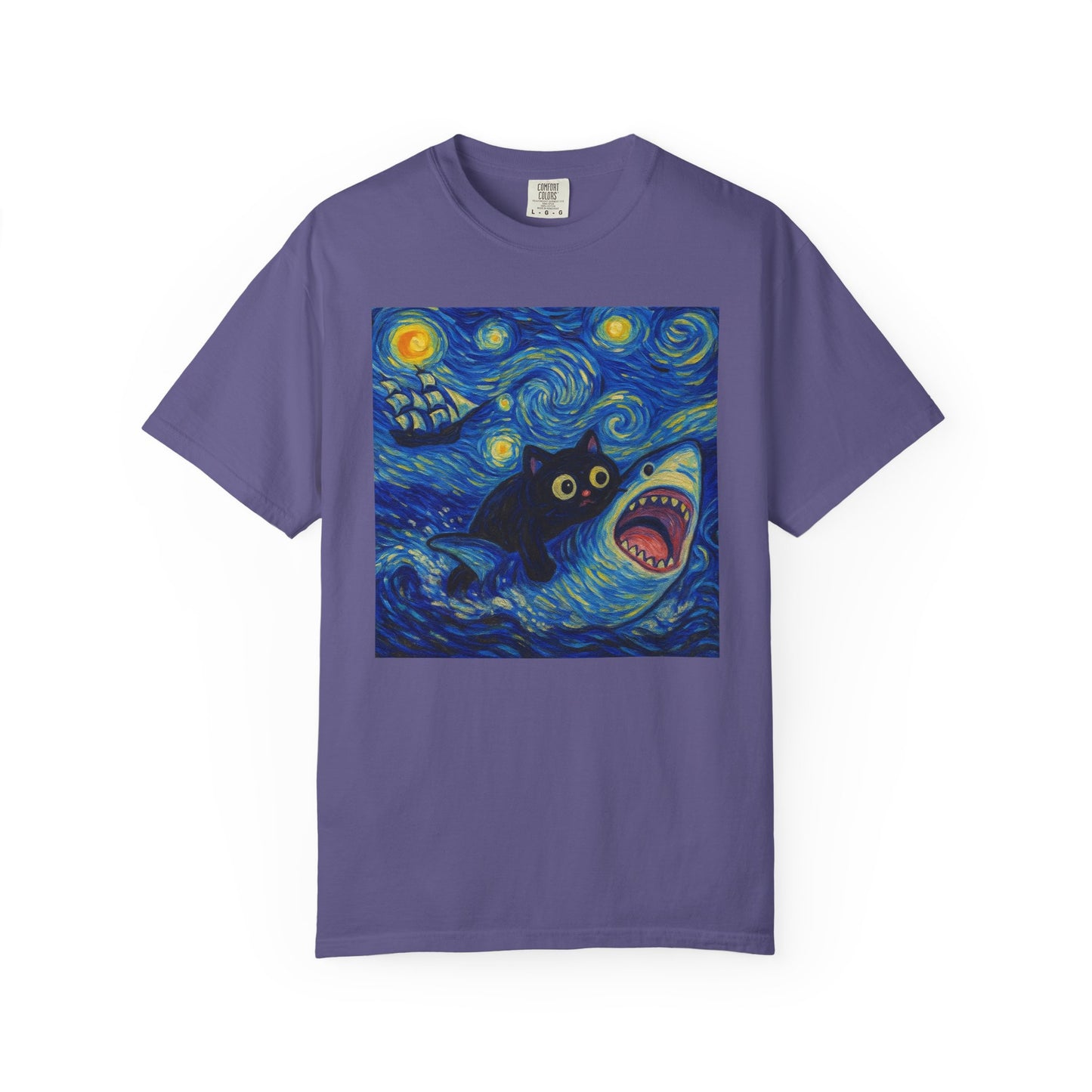 Whimsical Cat & Shark T-shirt