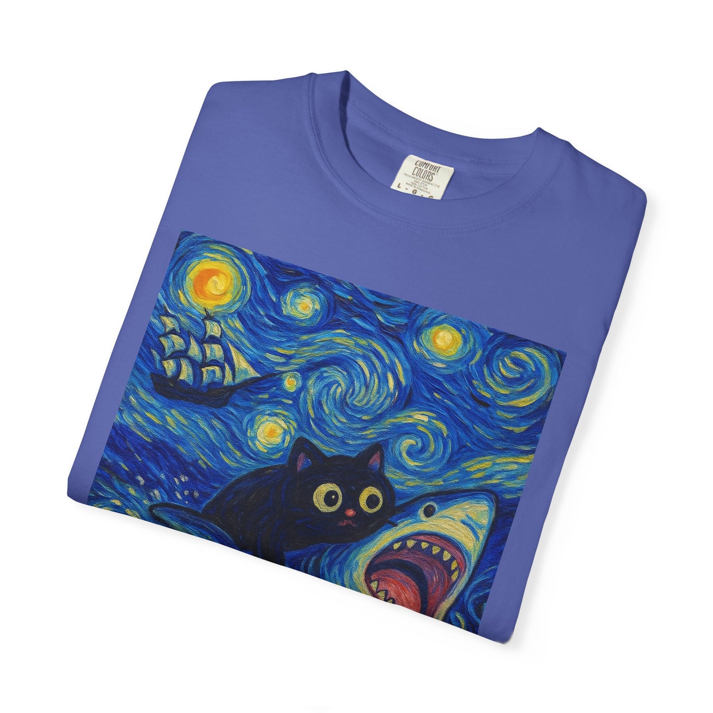Whimsical Cat & Shark T-shirt