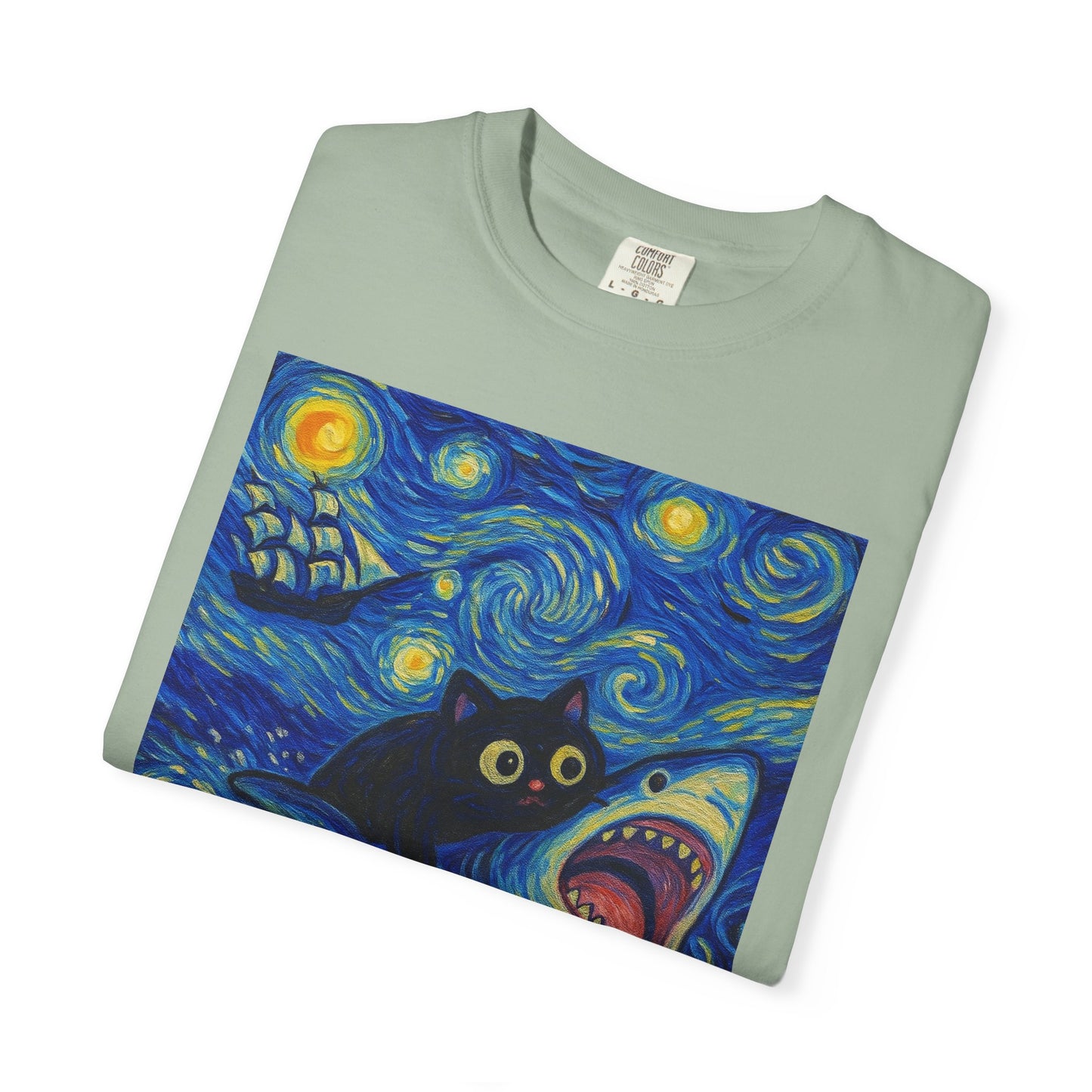 Whimsical Cat & Shark T-shirt