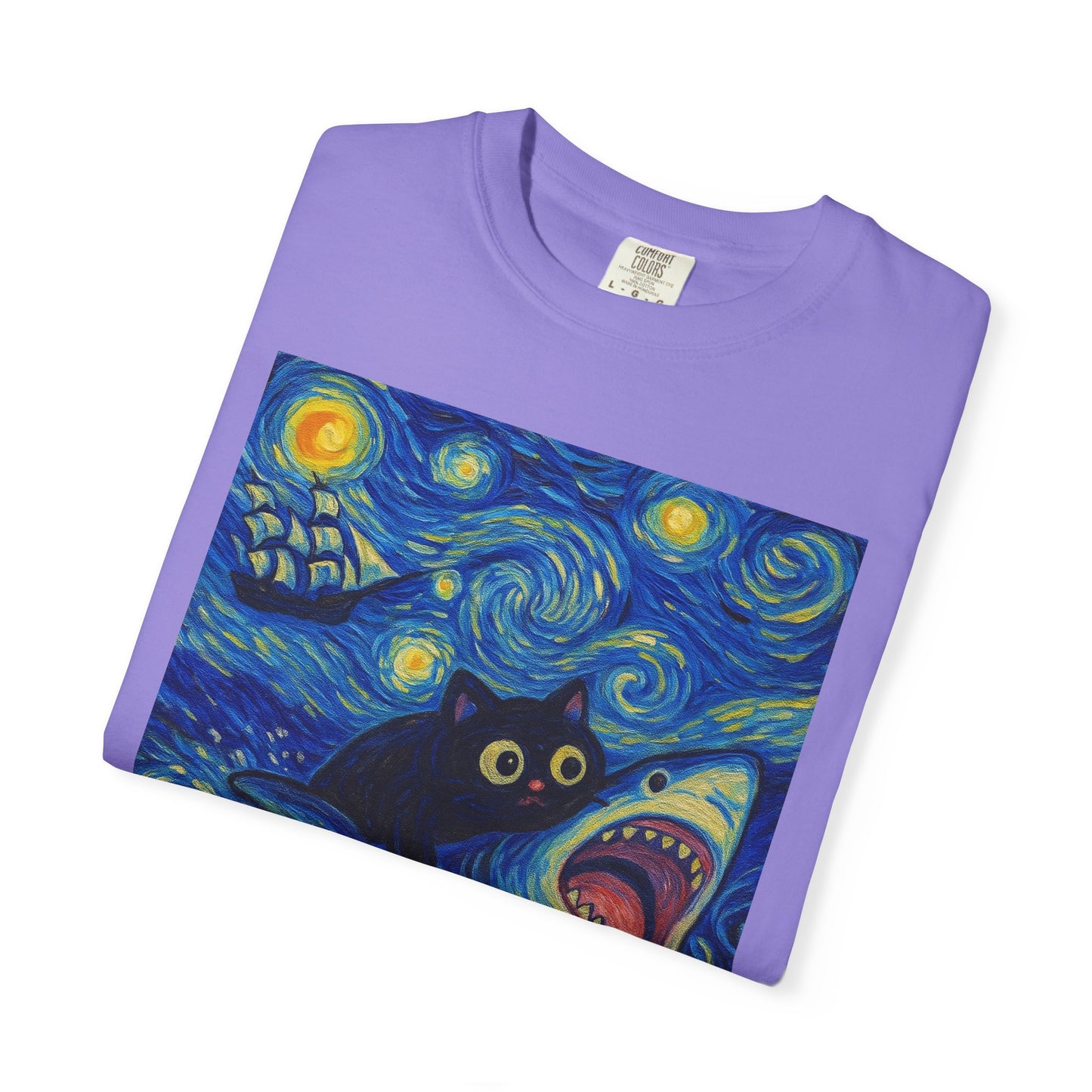 Whimsical Cat & Shark T-shirt