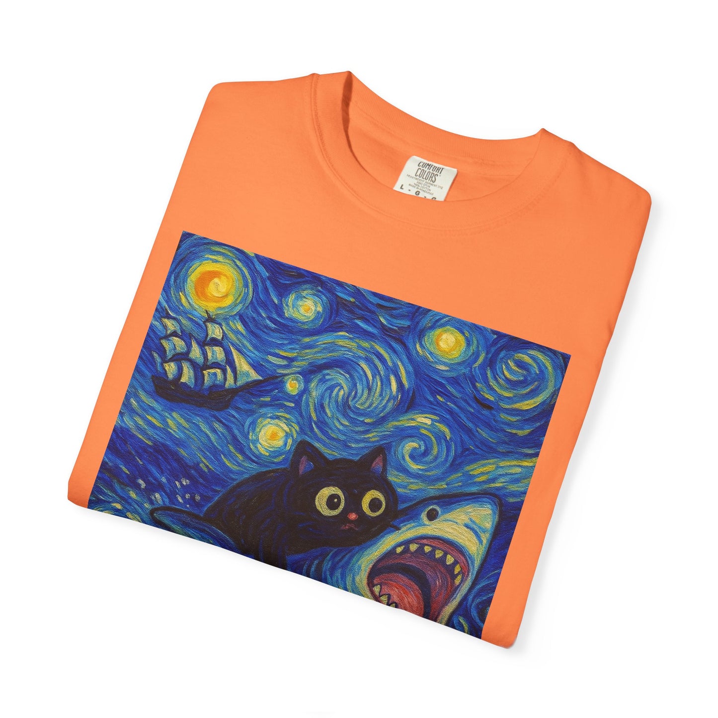 Whimsical Cat & Shark T-shirt